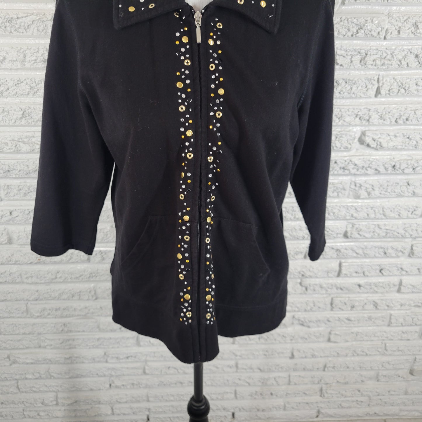 Onque Womens PXL Black Studded Grommet Jacket Full Zip Elastic Waist SWE7E