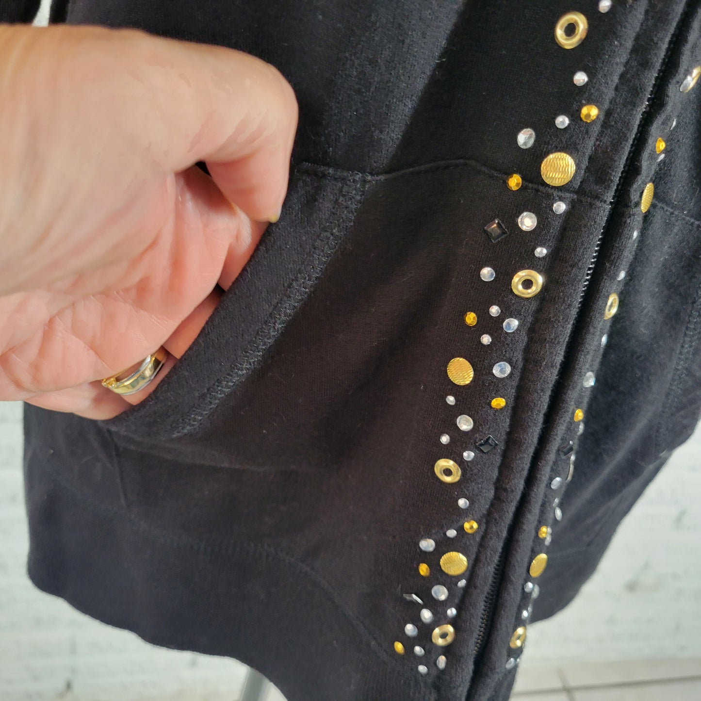 Onque Womens PXL Black Studded Grommet Jacket Full Zip Elastic Waist SWE7E