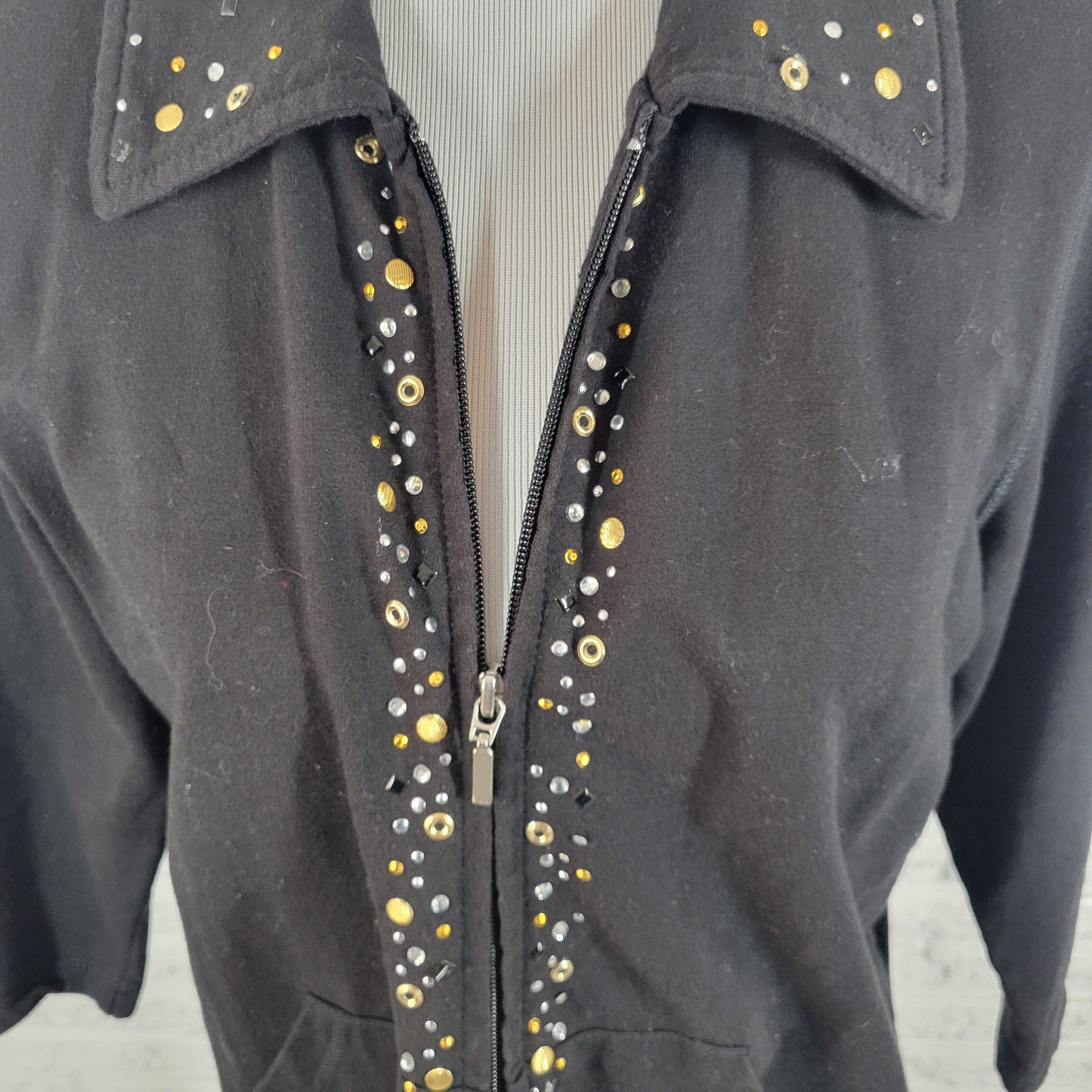 Onque Womens PXL Black Studded Grommet Jacket Full Zip Elastic Waist SWE7E