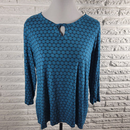 Croft & Barrow XXL Blue Geometric Keyhole Plus Size Rayon Stretch Top GEO177E