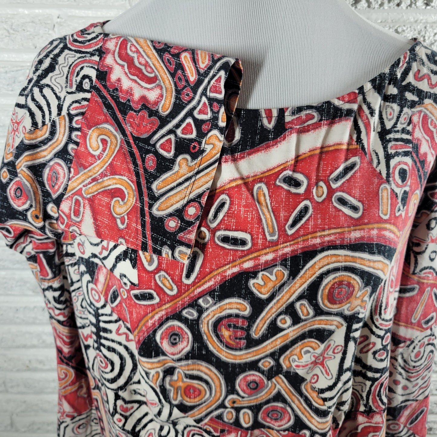 Ruby Rd 2X Top Tribal Geometric 3/4 Sleeve Colorful Plus Cotton Stretch GEO176E