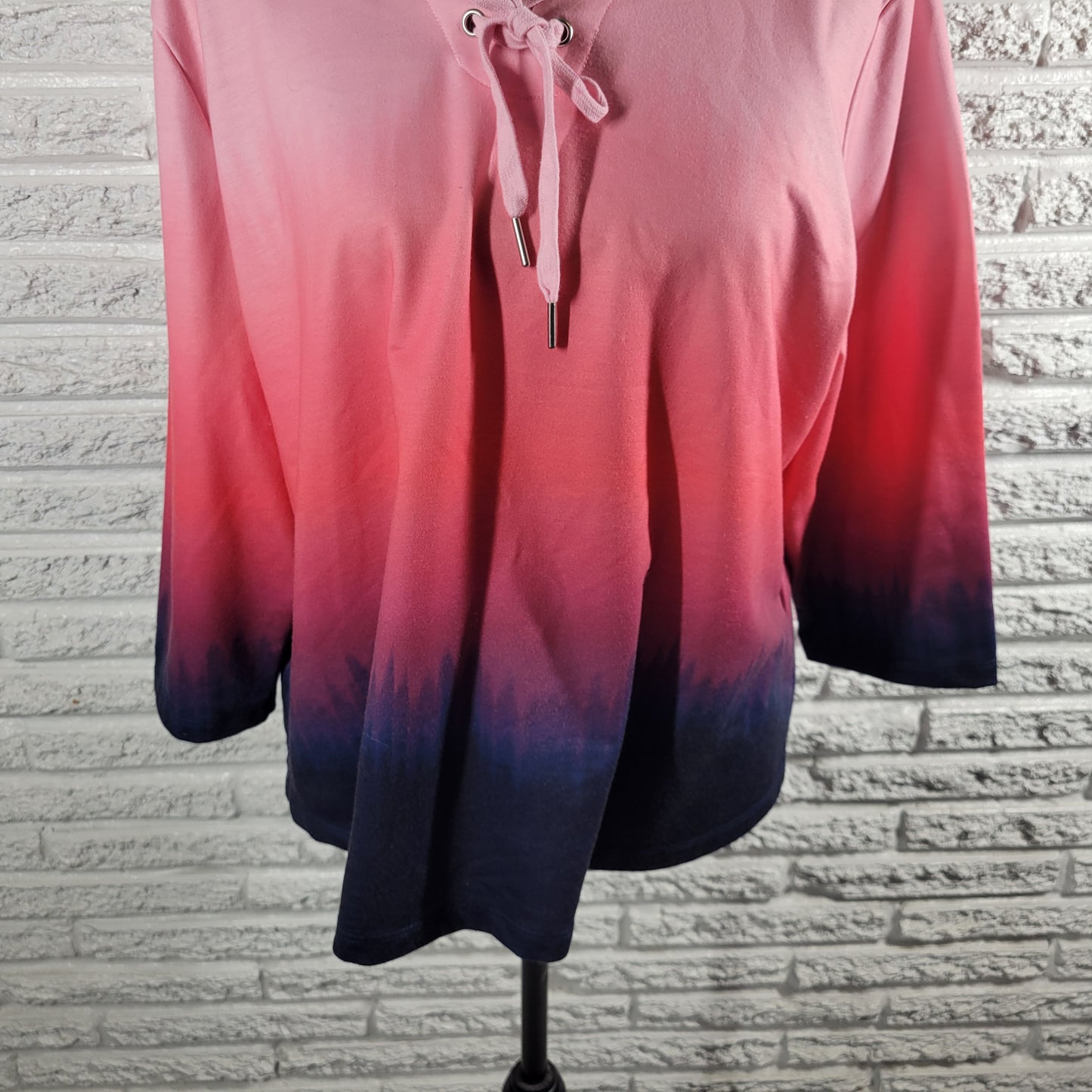 Allison Daley PXL Top Blouse Ombre Multicolor Lace Up Round Neck Petite A9XE