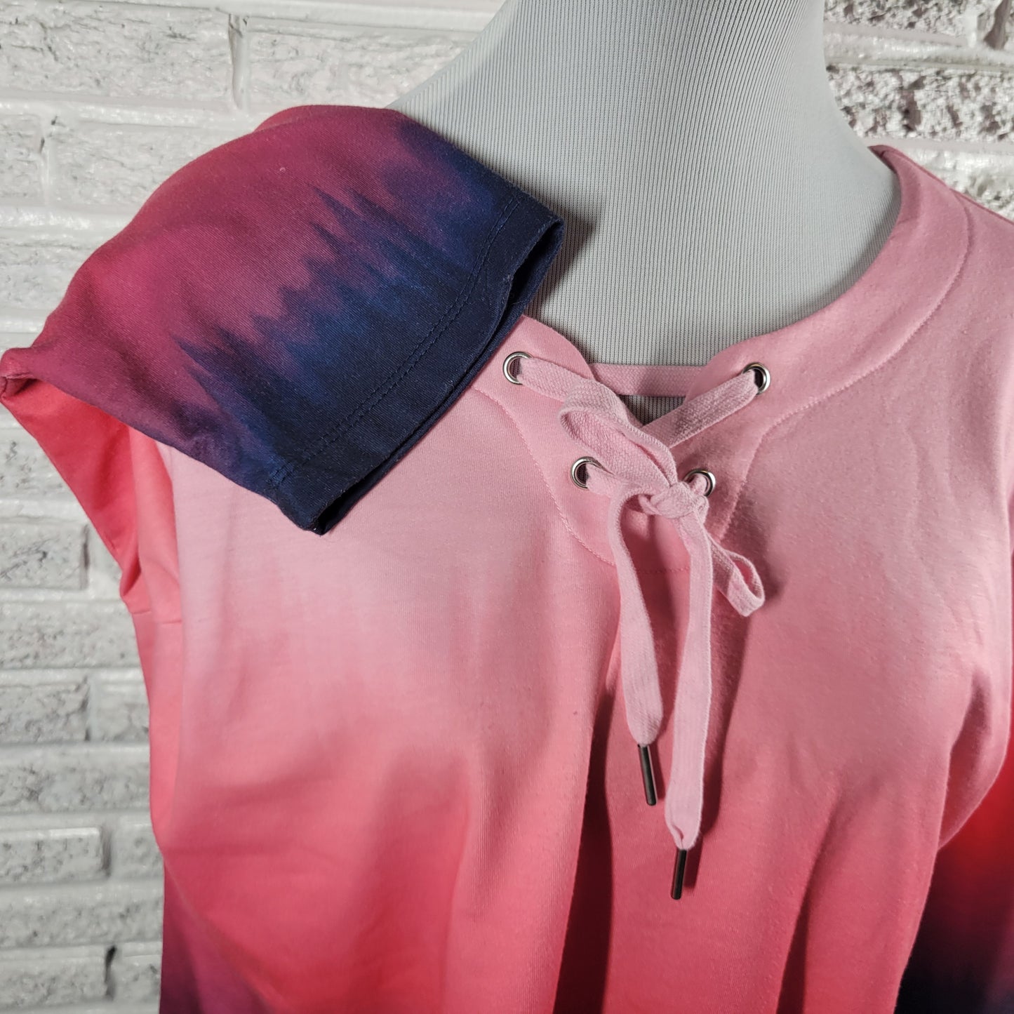Allison Daley PXL Top Blouse Ombre Multicolor Lace Up Round Neck Petite A9XE