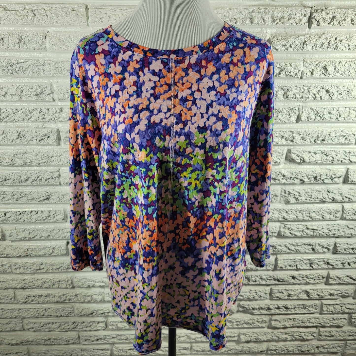 Westbound XL Blouse Watercolor Floral 3/4 Sleeve Crew Neck Cotton Blend FLO262E