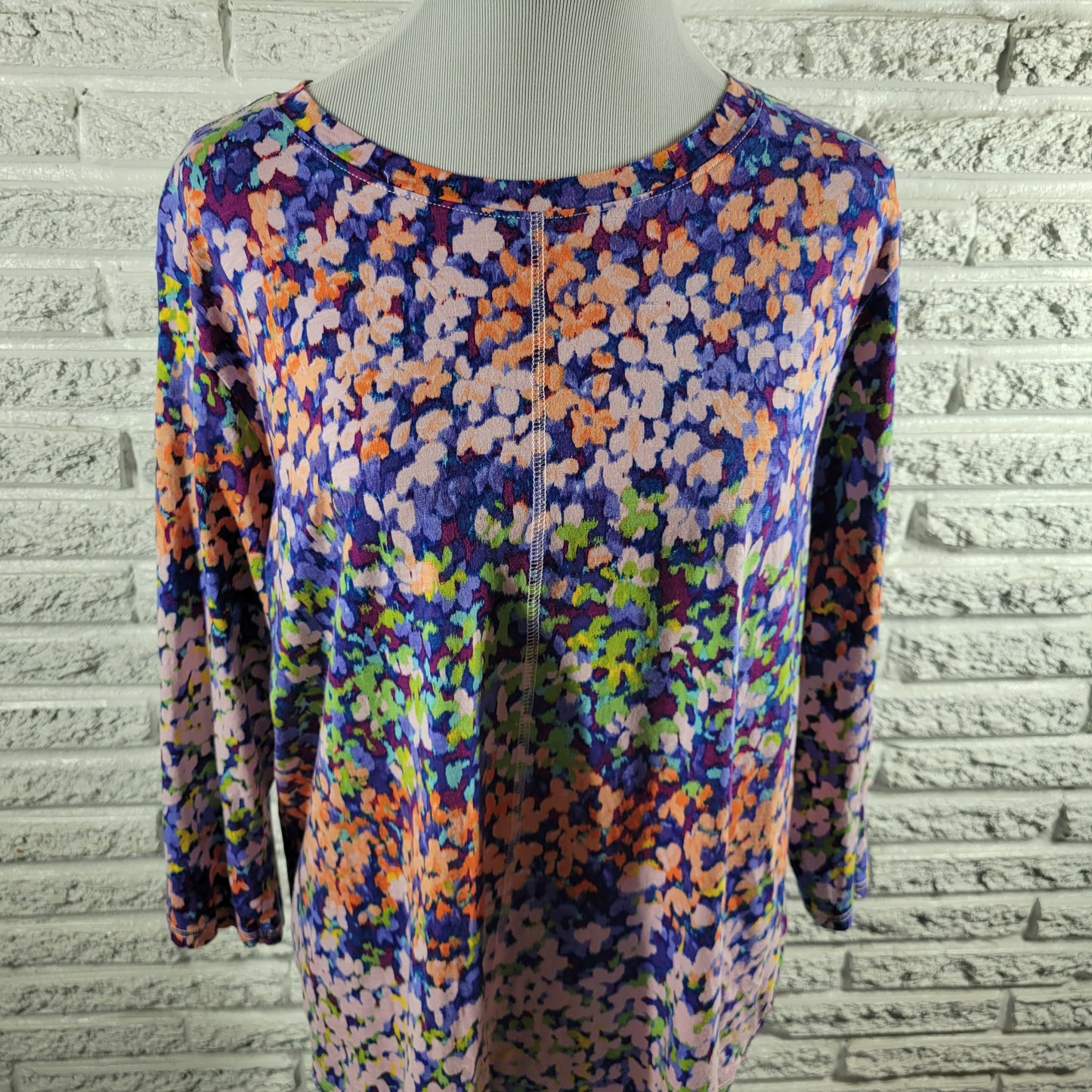 Westbound XL Blouse Watercolor Floral 3/4 Sleeve Crew Neck Cotton Blend FLO262E