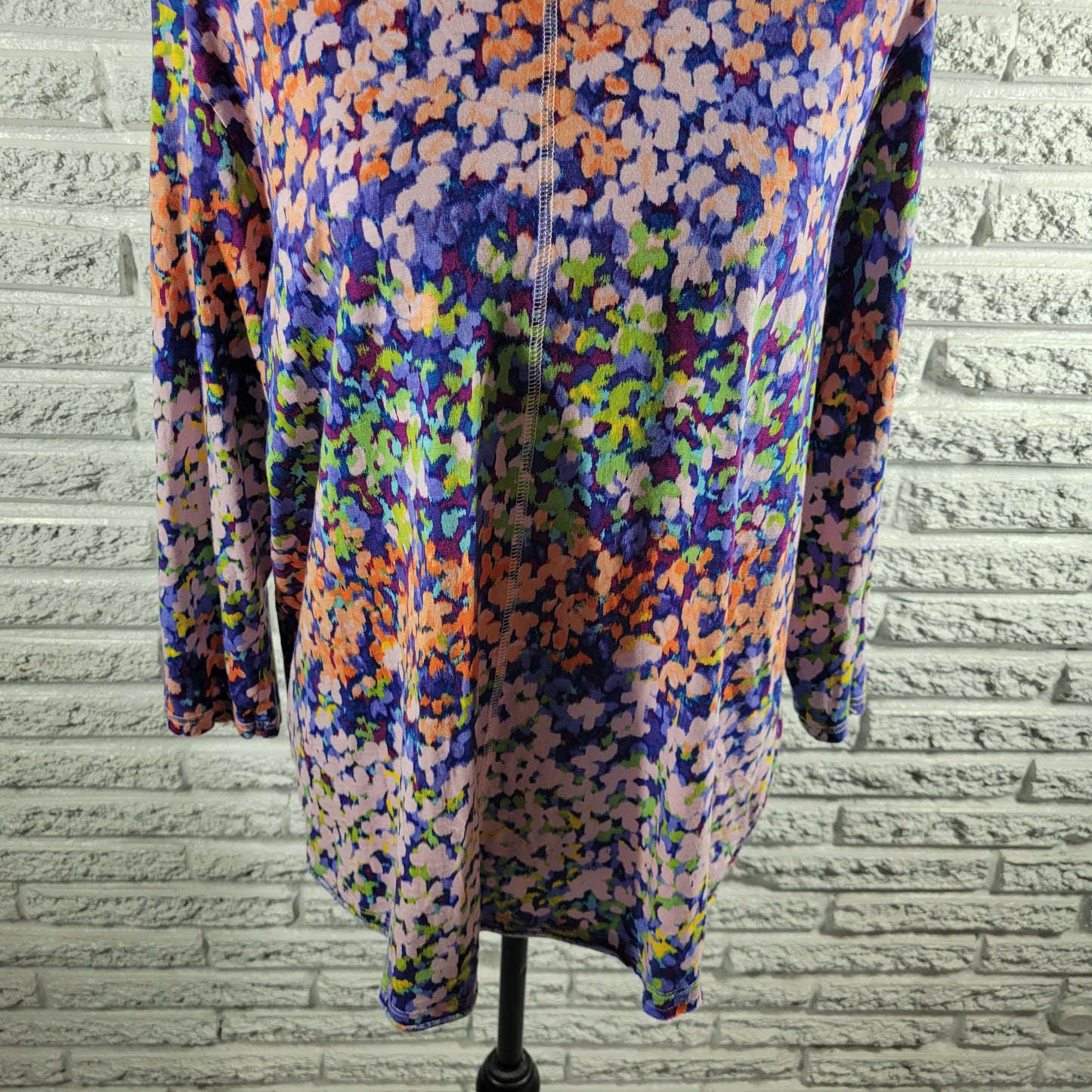 Westbound XL Blouse Watercolor Floral 3/4 Sleeve Crew Neck Cotton Blend FLO262E