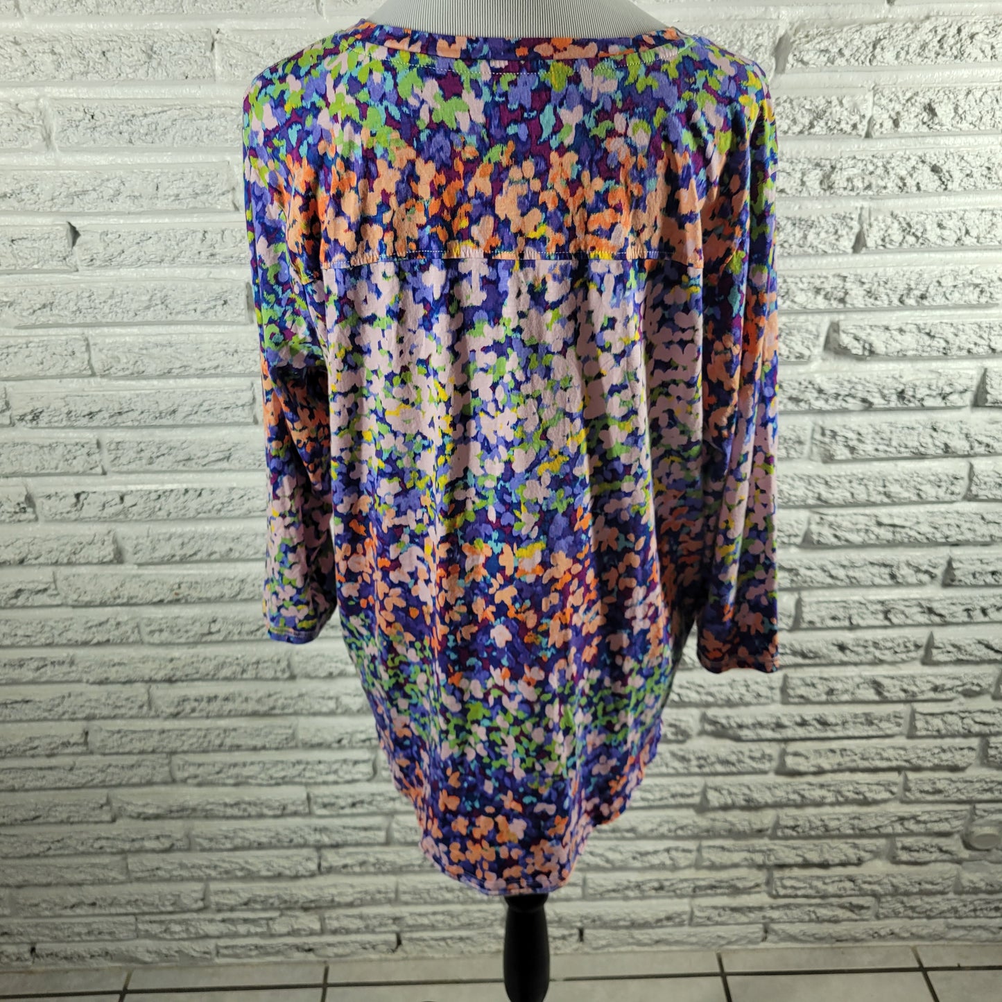 Westbound XL Blouse Watercolor Floral 3/4 Sleeve Crew Neck Cotton Blend FLO262E