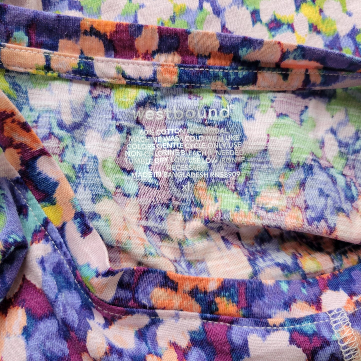 Westbound XL Blouse Watercolor Floral 3/4 Sleeve Crew Neck Cotton Blend FLO262E