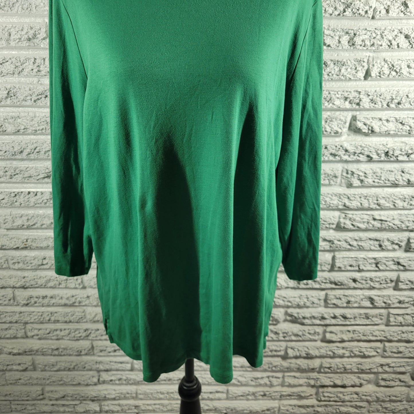 Coldwater Creek 2X Top Green Boat Neck 3/4 Sleeve 100% Cotton Plus Blouse GRE1X