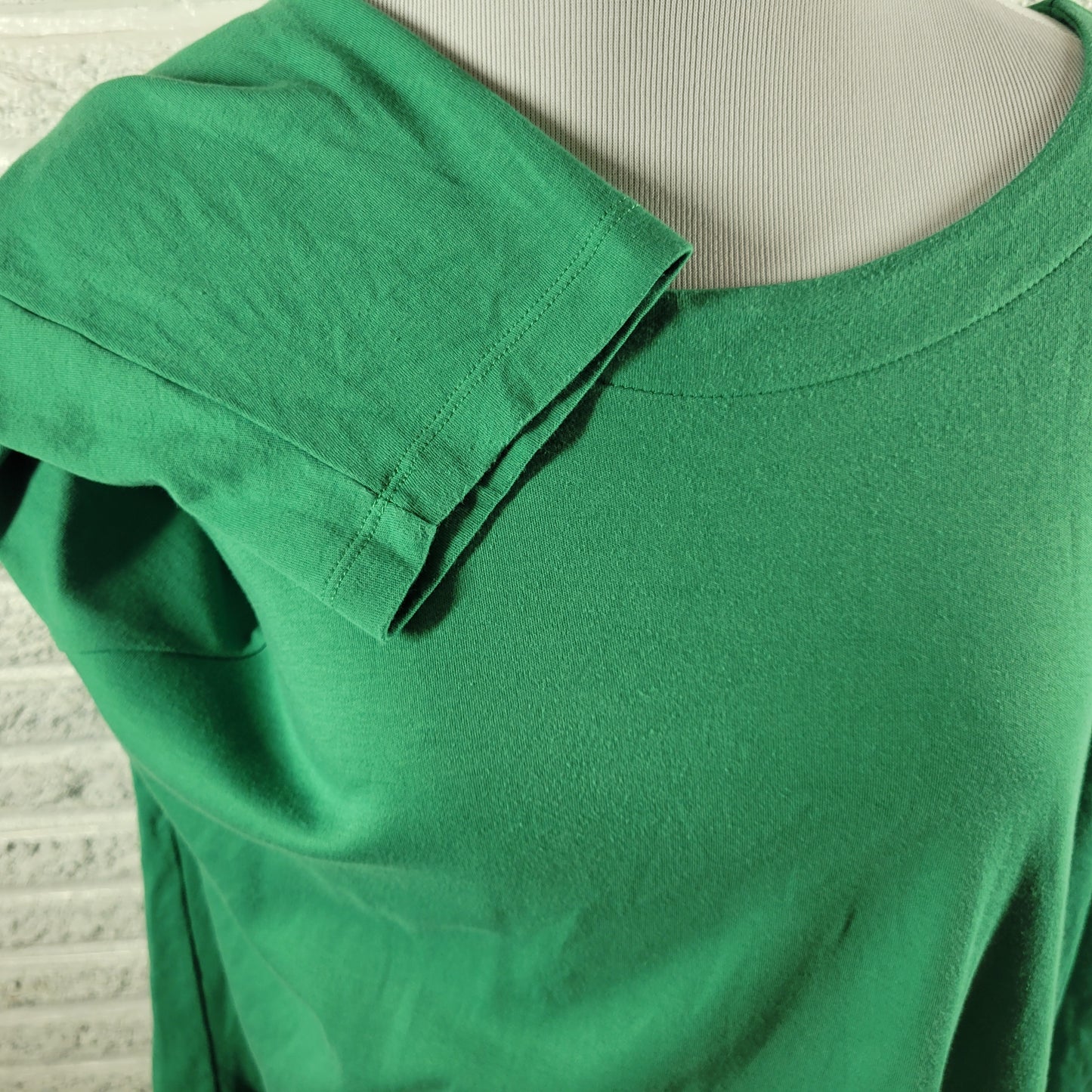 Coldwater Creek 2X Top Green Boat Neck 3/4 Sleeve 100% Cotton Plus Blouse GRE1X