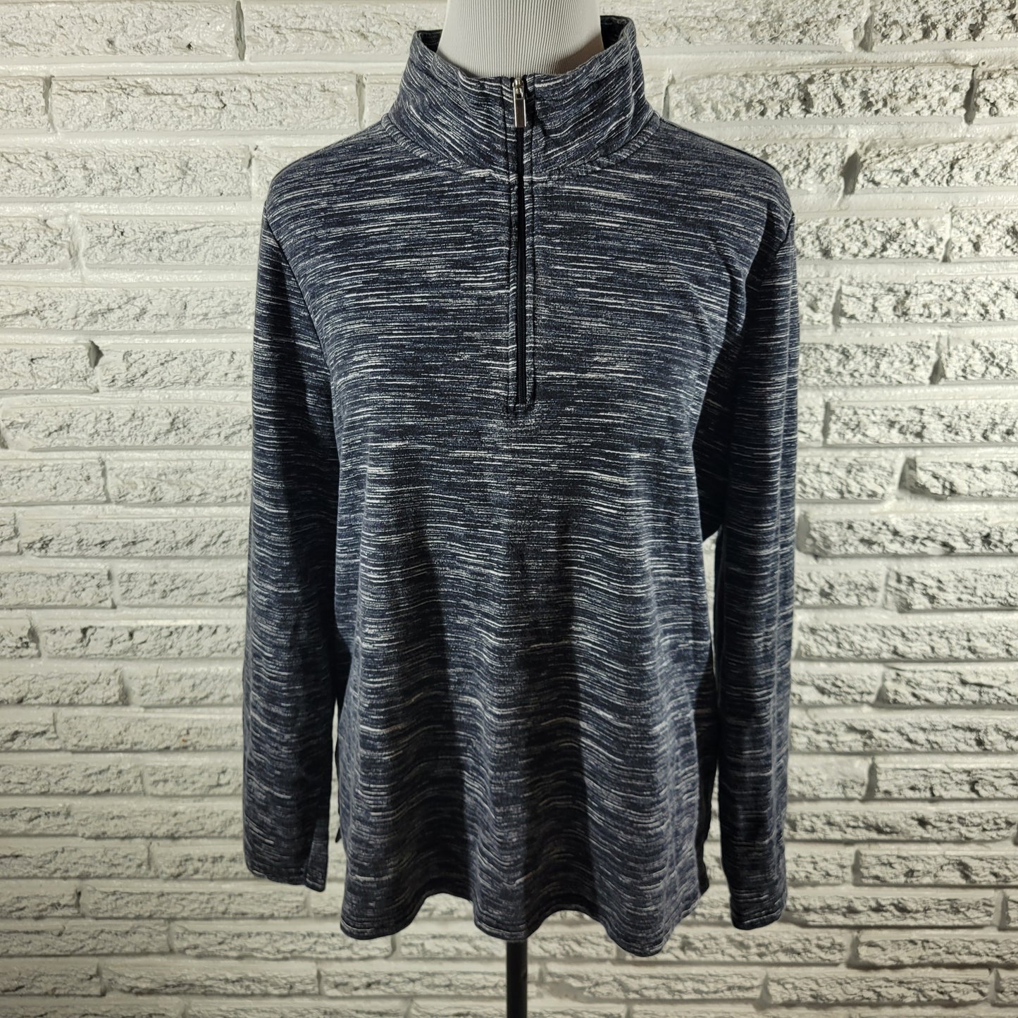 Croft Barrow 1/4 Zip Knit Top XL Women Long Sleeve Black White Heather BLA132E