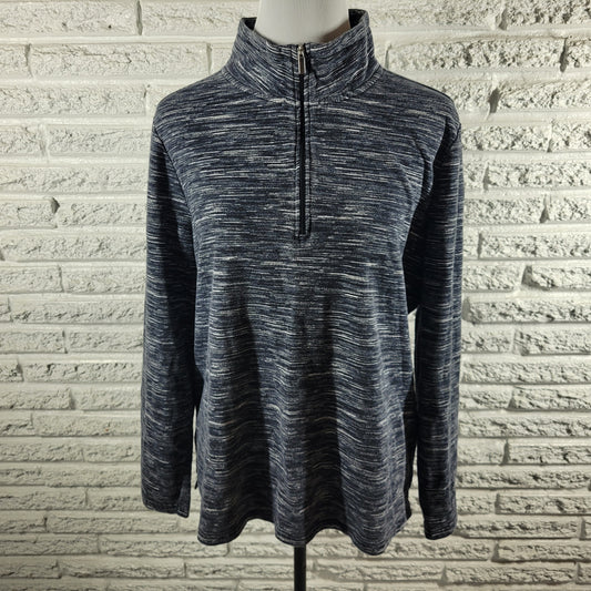 Croft Barrow 1/4 Zip Knit Top XL Women Long Sleeve Black White Heather BLA132E