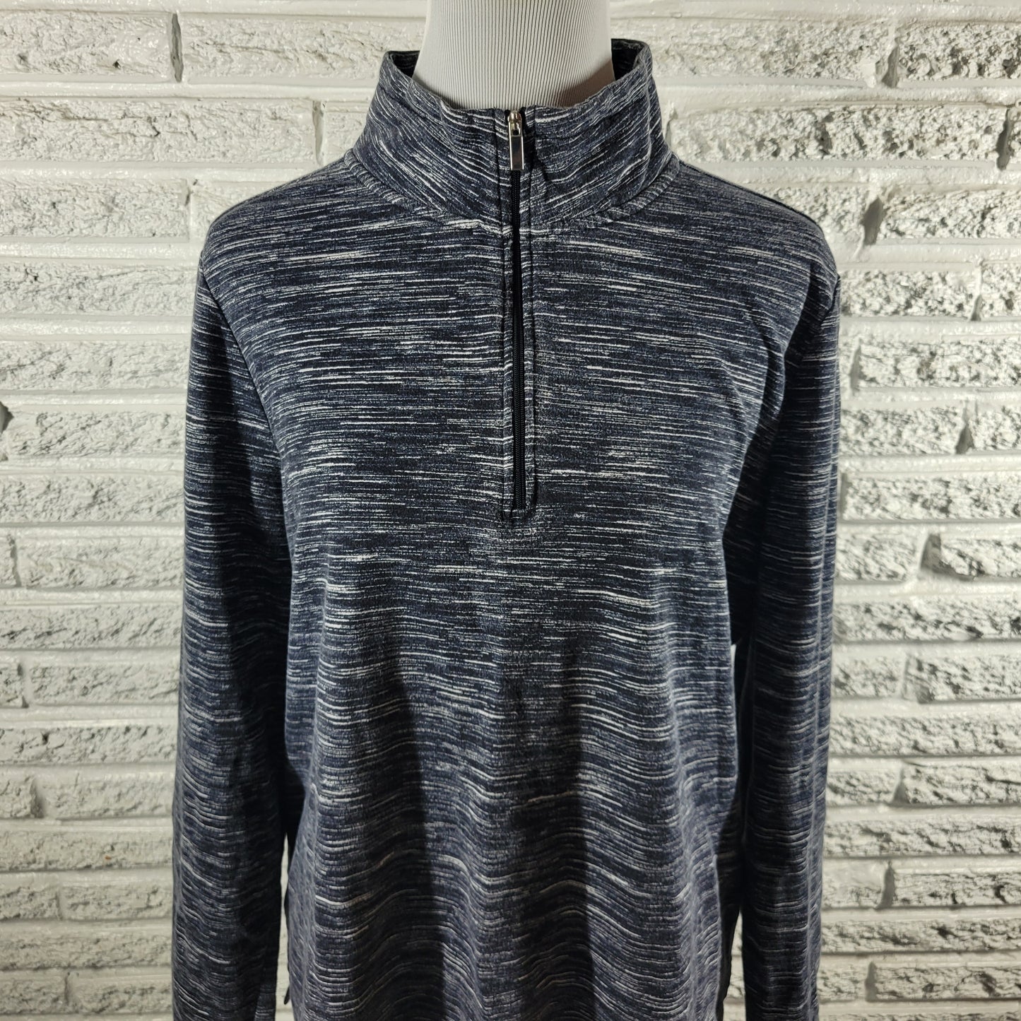 Croft Barrow 1/4 Zip Knit Top XL Women Long Sleeve Black White Heather BLA132E