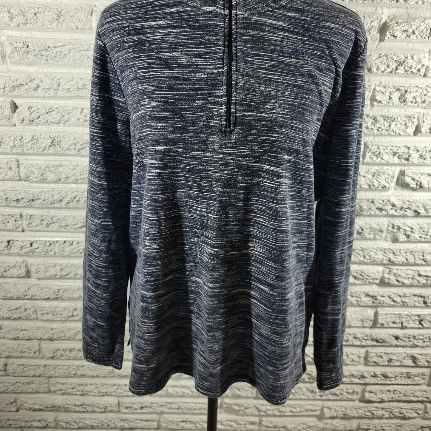 Croft Barrow 1/4 Zip Knit Top XL Women Long Sleeve Black White Heather BLA132E
