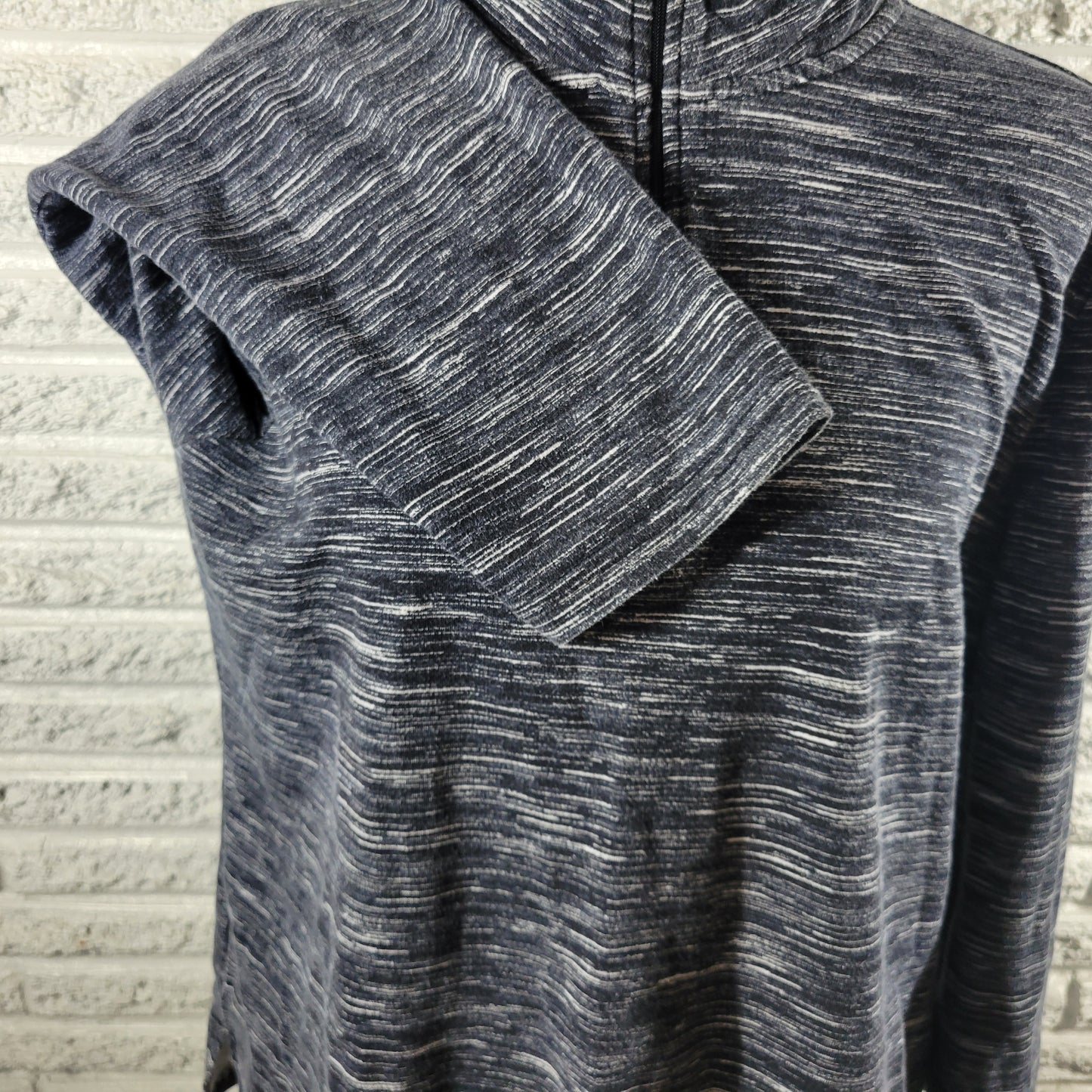 Croft Barrow 1/4 Zip Knit Top XL Women Long Sleeve Black White Heather BLA132E