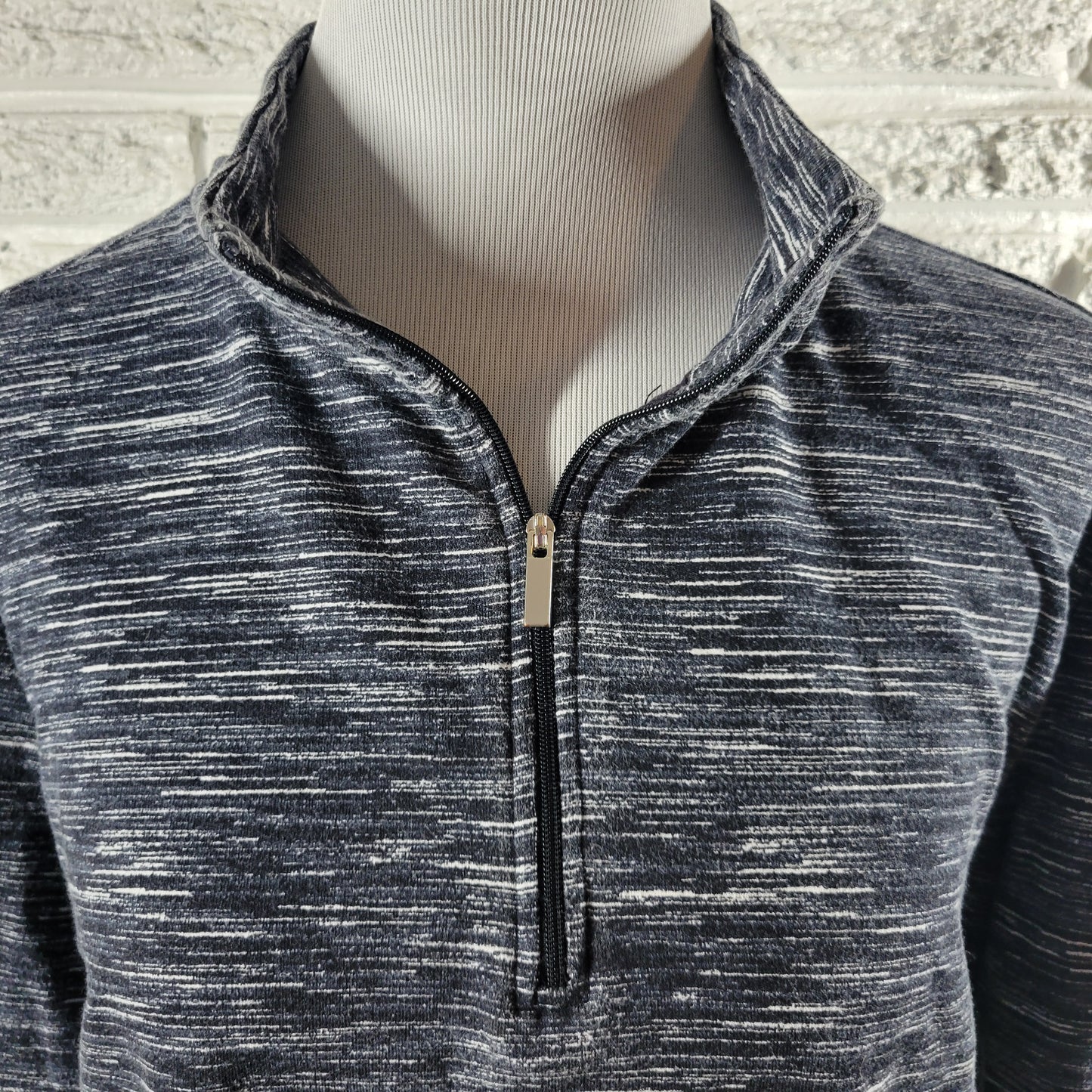 Croft Barrow 1/4 Zip Knit Top XL Women Long Sleeve Black White Heather BLA132E