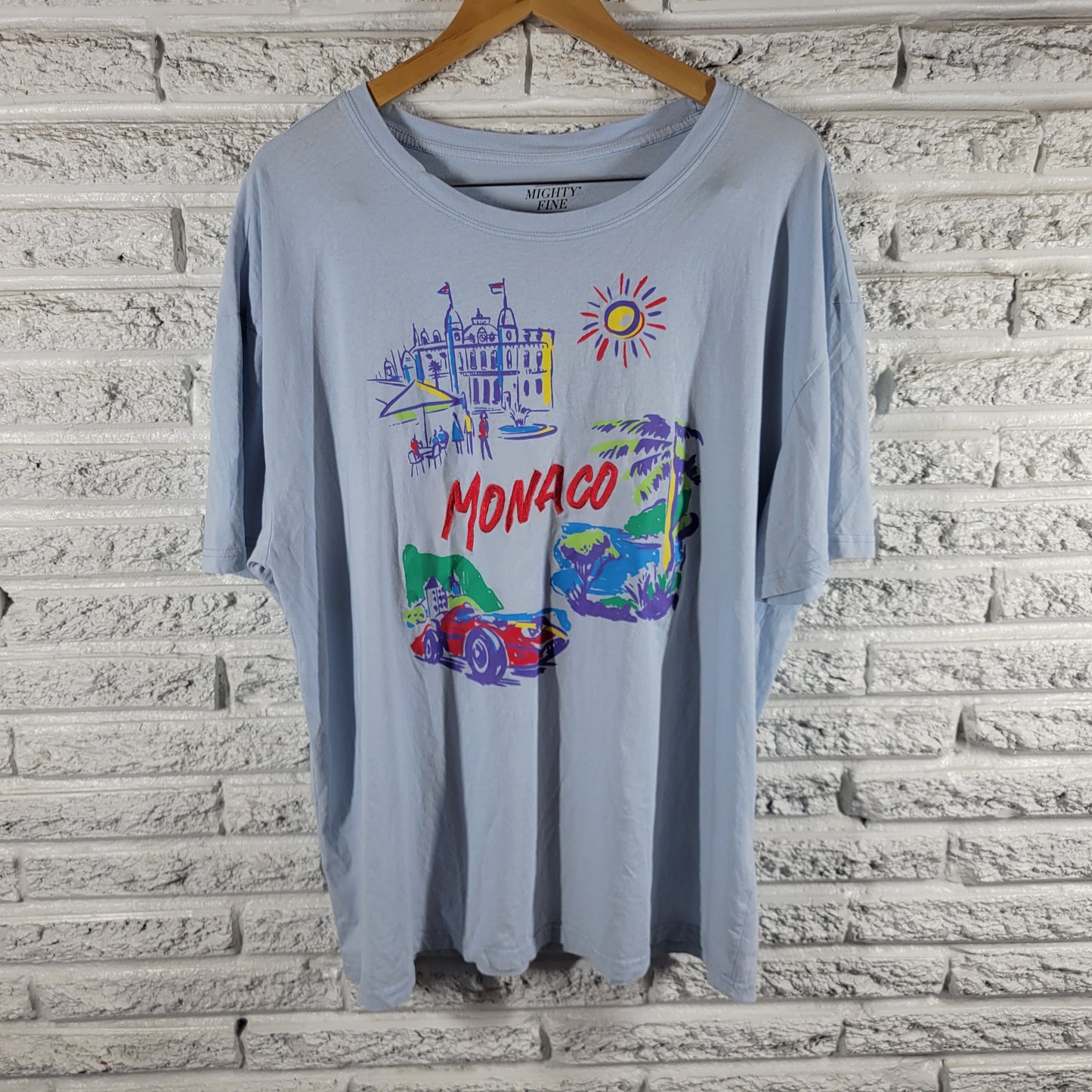 Mighty Fine XL Monaco Vintage Style Grand Prix Graphic T-Shirt Light Blue NOV53E