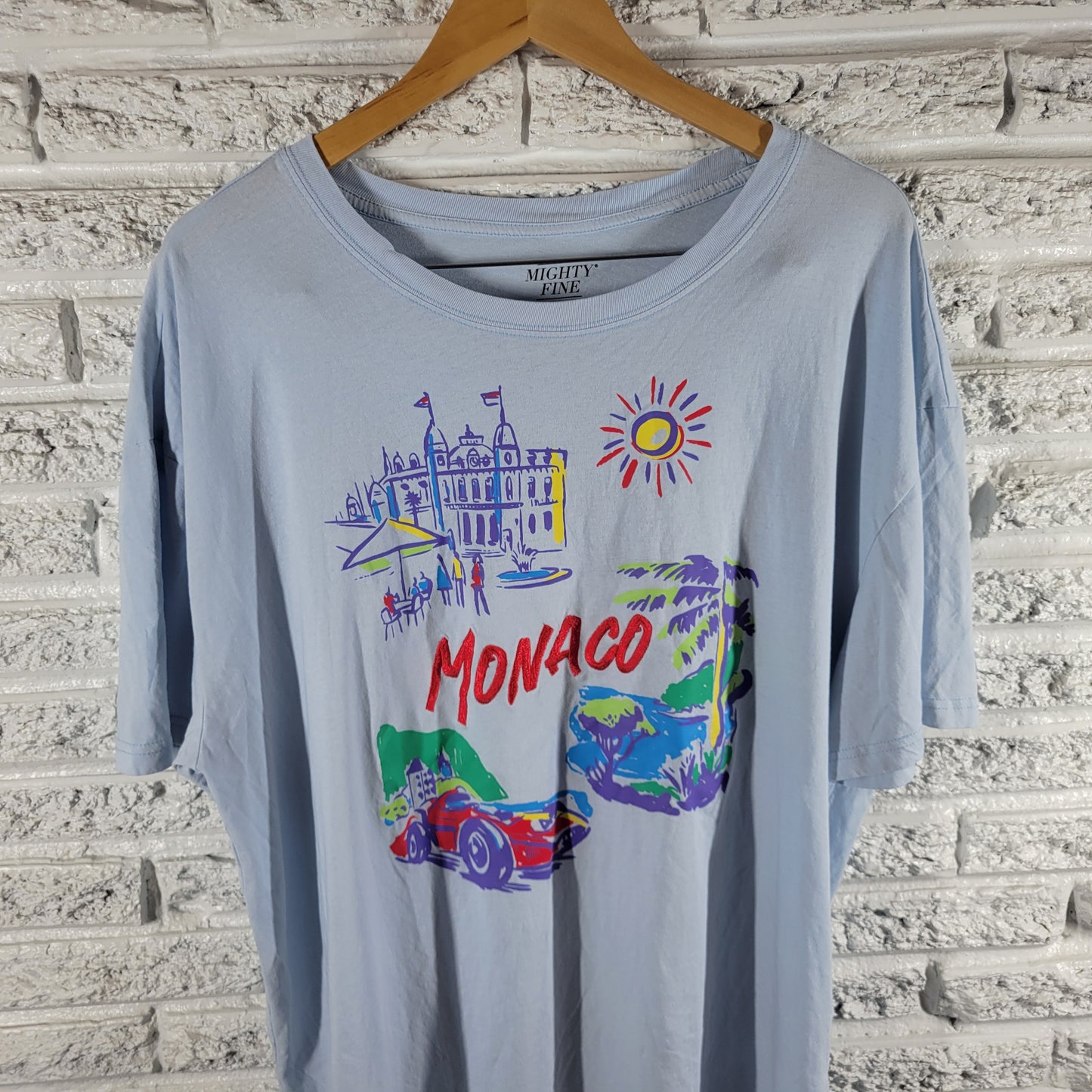 Mighty Fine XL Monaco Vintage Style Grand Prix Graphic T-Shirt Light Blue NOV53E