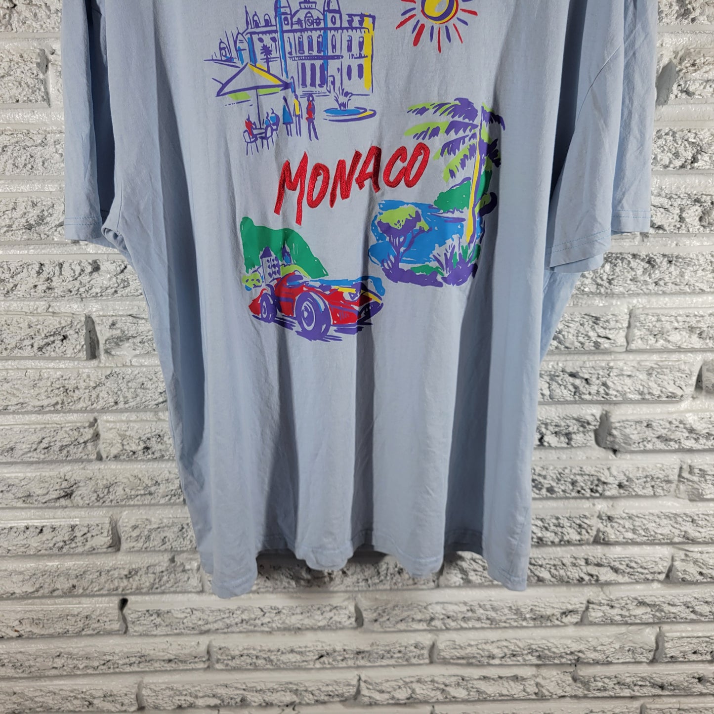 Mighty Fine XL Monaco Vintage Style Grand Prix Graphic T-Shirt Light Blue NOV53E