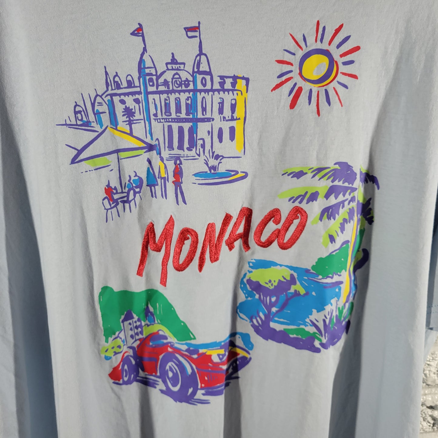 Mighty Fine XL Monaco Vintage Style Grand Prix Graphic T-Shirt Light Blue NOV53E