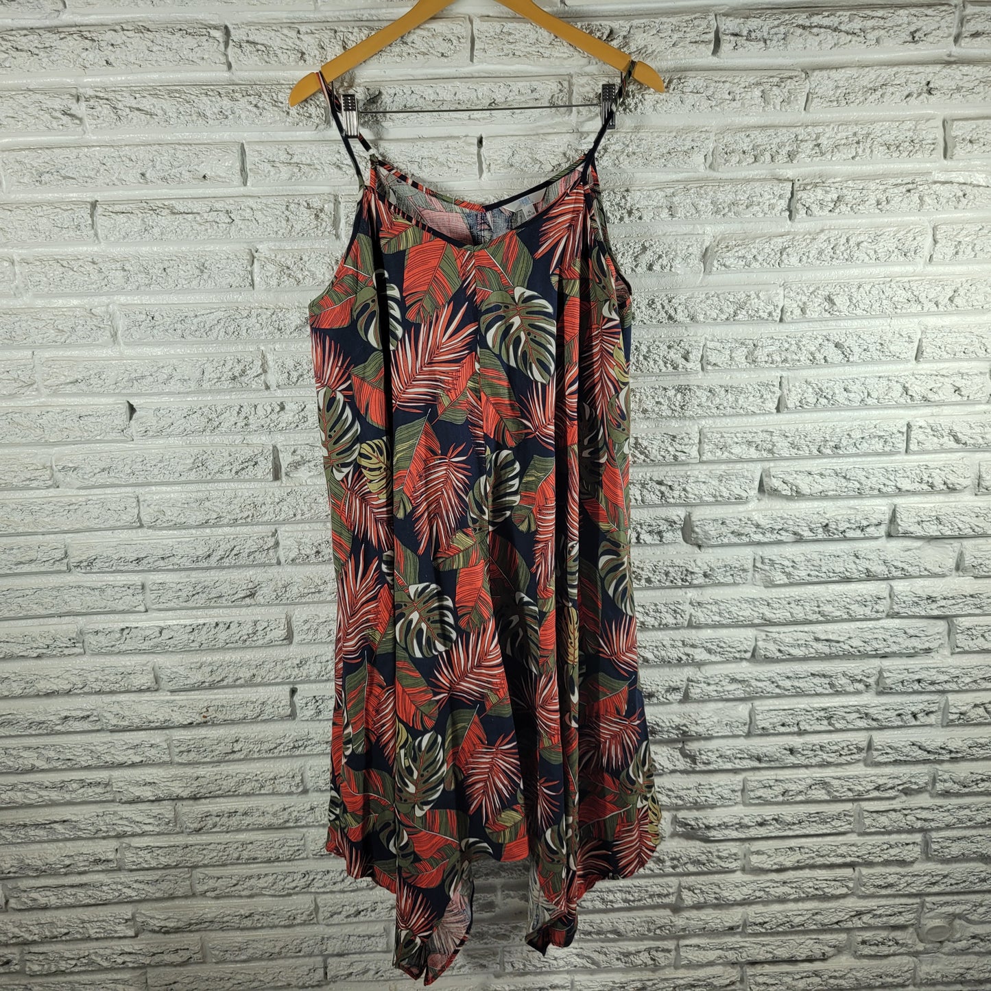 Time Tru Floral Slip Dress XL Linen Blend Spaghetti Strap Asymmetric FLO255E