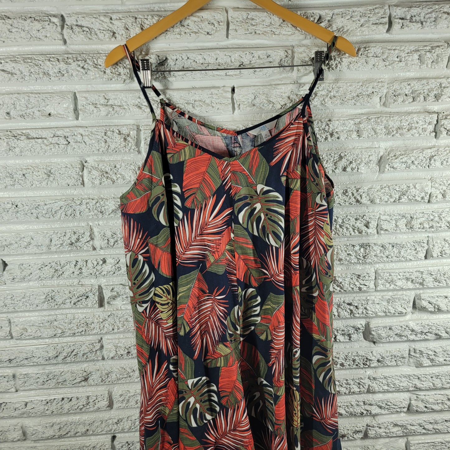 Time Tru Floral Slip Dress XL Linen Blend Spaghetti Strap Asymmetric FLO255E