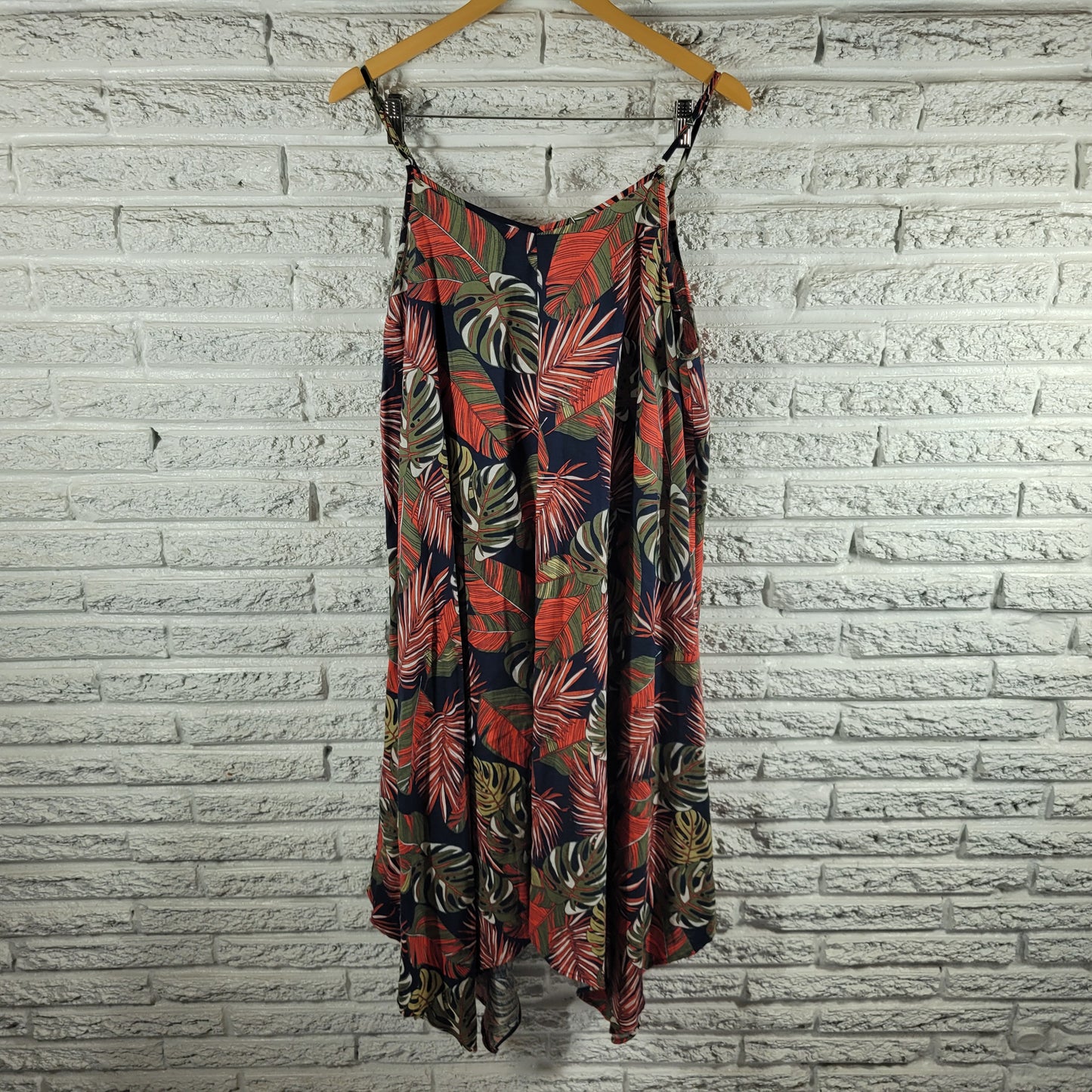 Time Tru Floral Slip Dress XL Linen Blend Spaghetti Strap Asymmetric FLO255E