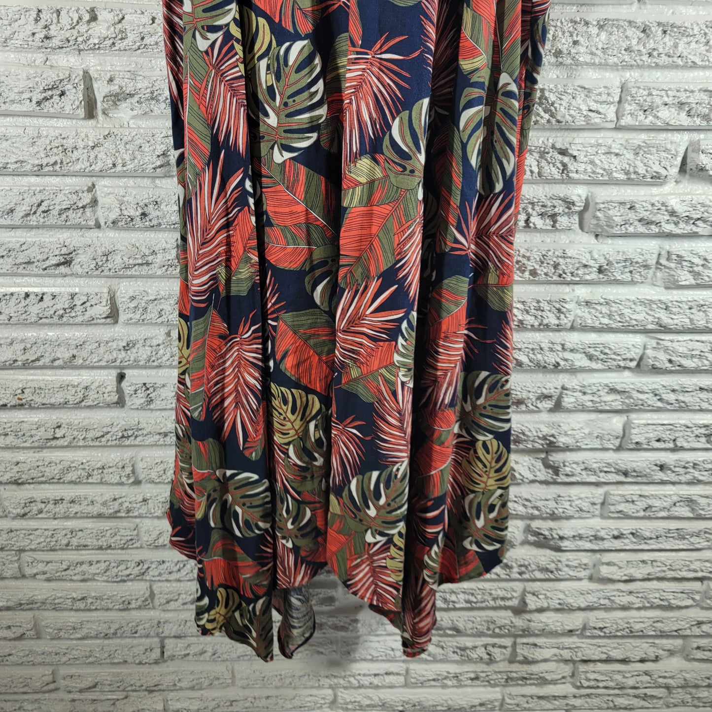Time Tru Floral Slip Dress XL Linen Blend Spaghetti Strap Asymmetric FLO255E