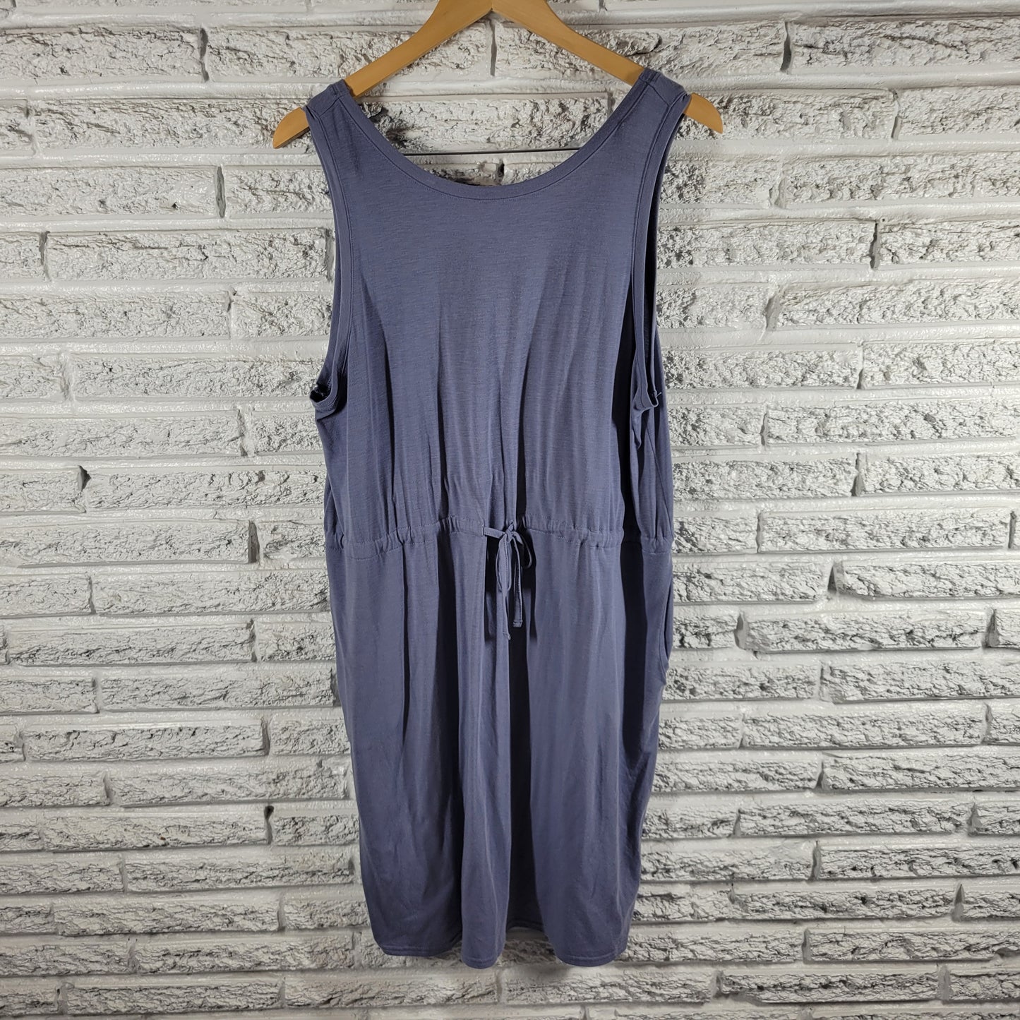 Columbia Tank Sheath Dress XL Blue Sleeveless Pockets Drawstring Crew BLU61E