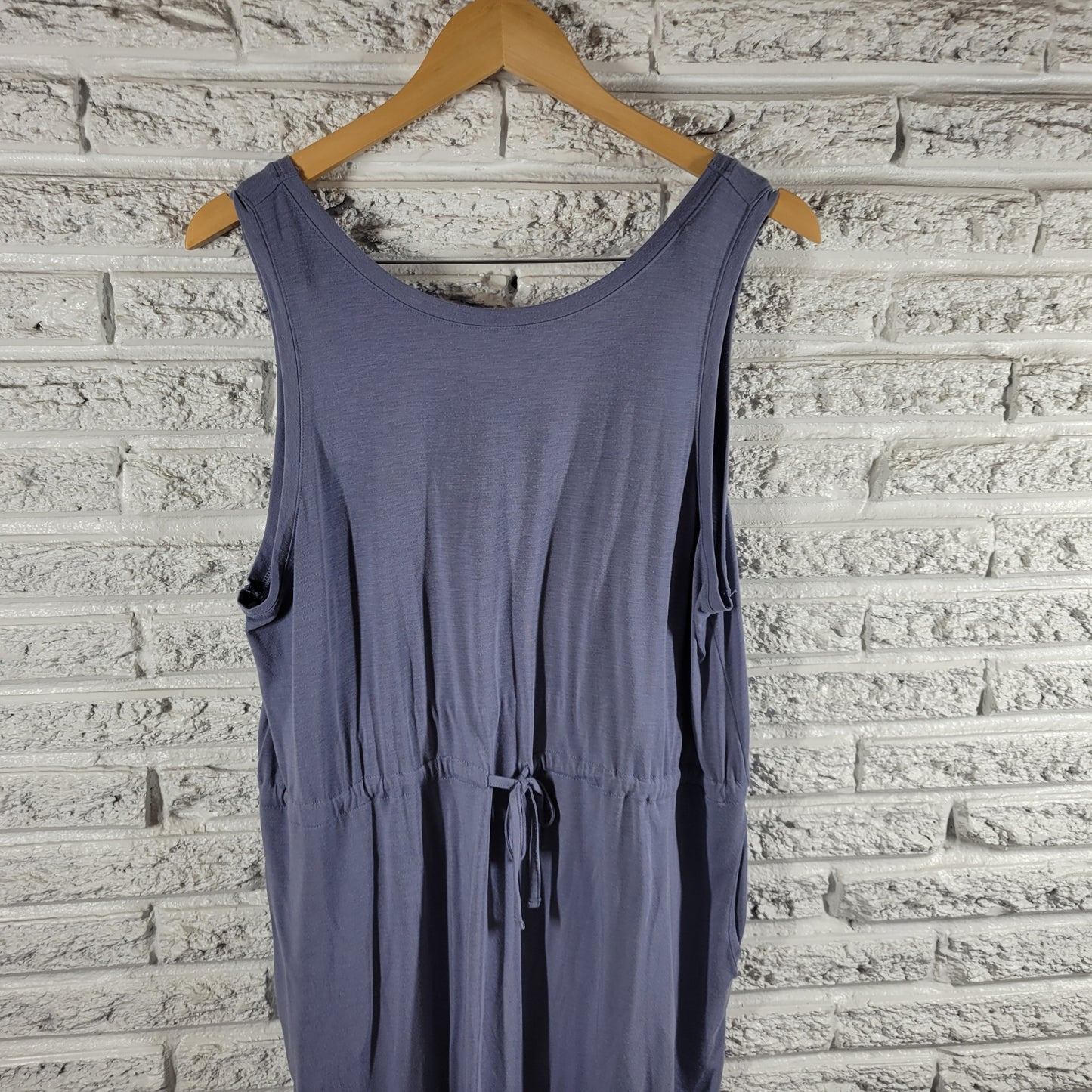 Columbia Tank Sheath Dress XL Blue Sleeveless Pockets Drawstring Crew BLU61E