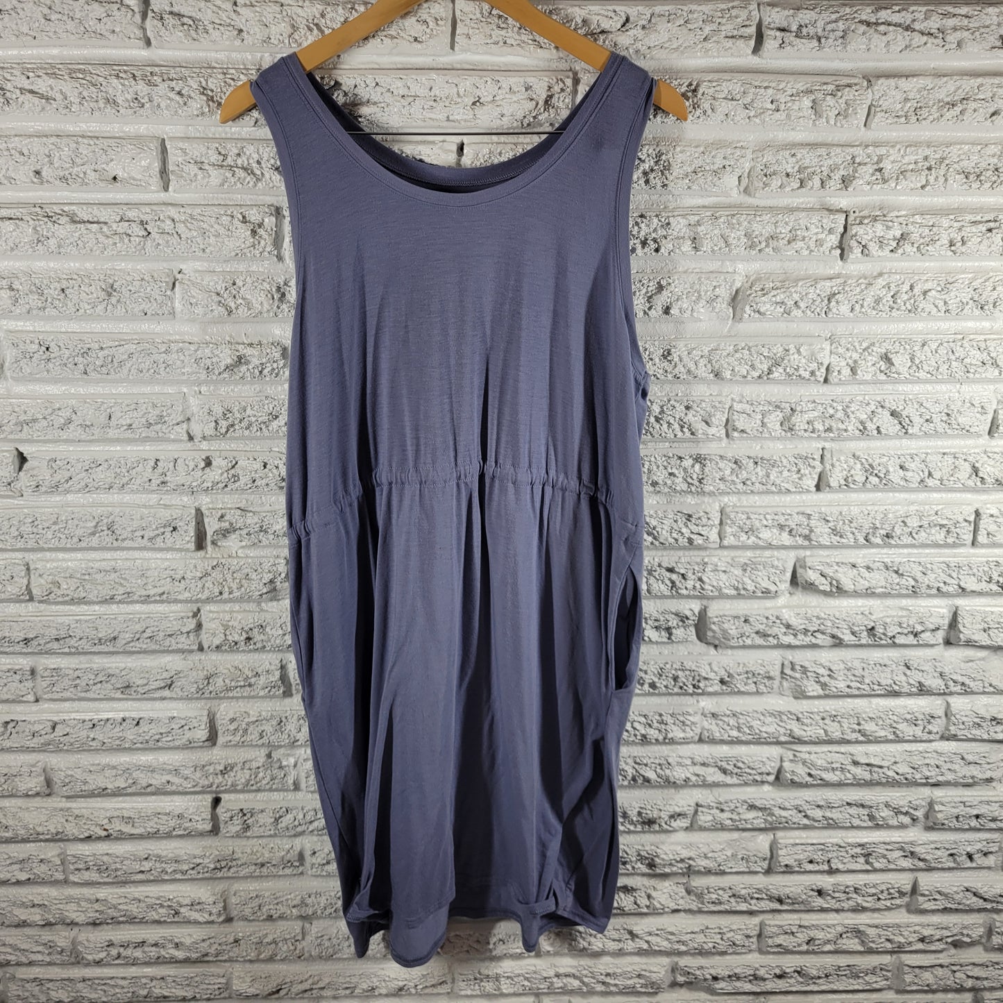 Columbia Tank Sheath Dress XL Blue Sleeveless Pockets Drawstring Crew BLU61E