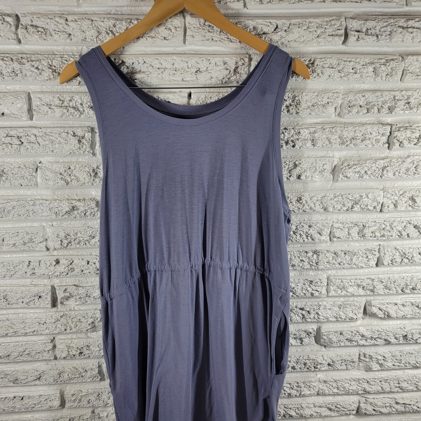 Columbia Tank Sheath Dress XL Blue Sleeveless Pockets Drawstring Crew BLU61E