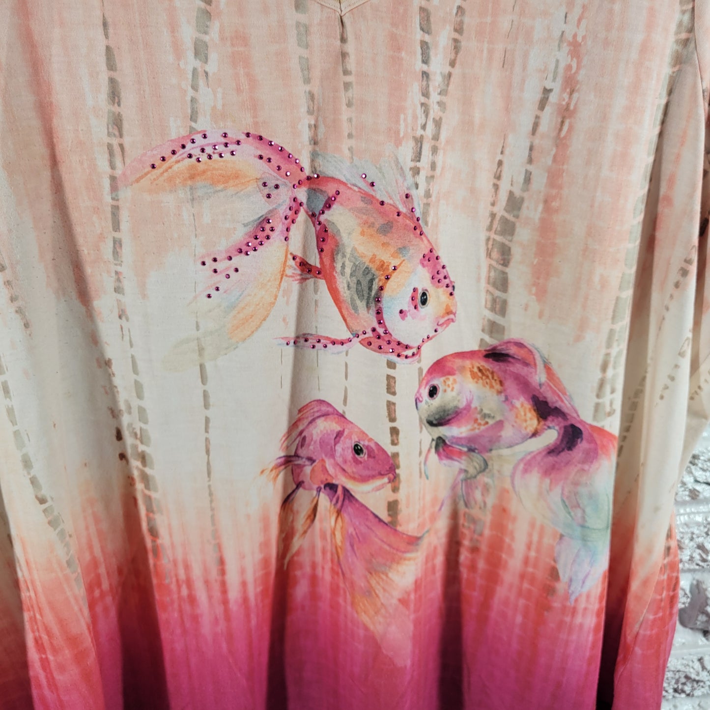 Coral Bay 3X Tee Ombre Tropical Fish Studded V Neck Short Sleeve Plus  NOV102E