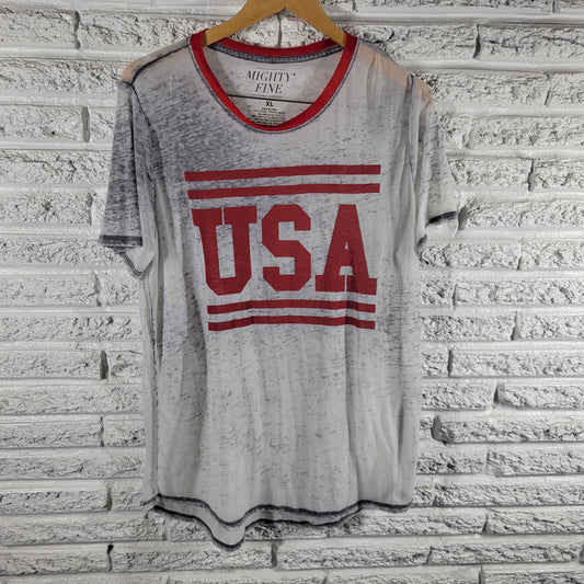 Mighty Fine USA Graphic Tee XL Gray Red Patriotic Cotton Blend Sheer NOV97E