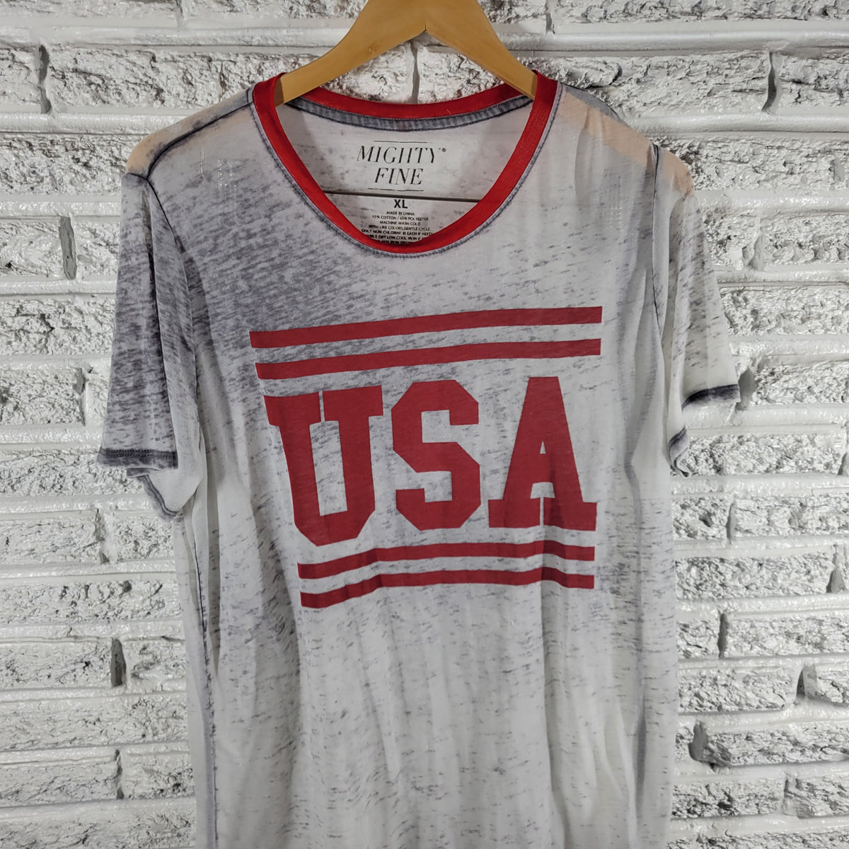 Mighty Fine USA Graphic Tee XL Gray Red Patriotic Cotton Blend Sheer NOV97E