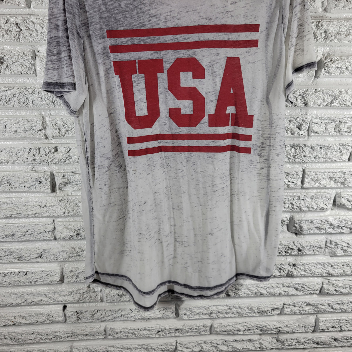Mighty Fine USA Graphic Tee XL Gray Red Patriotic Cotton Blend Sheer NOV97E