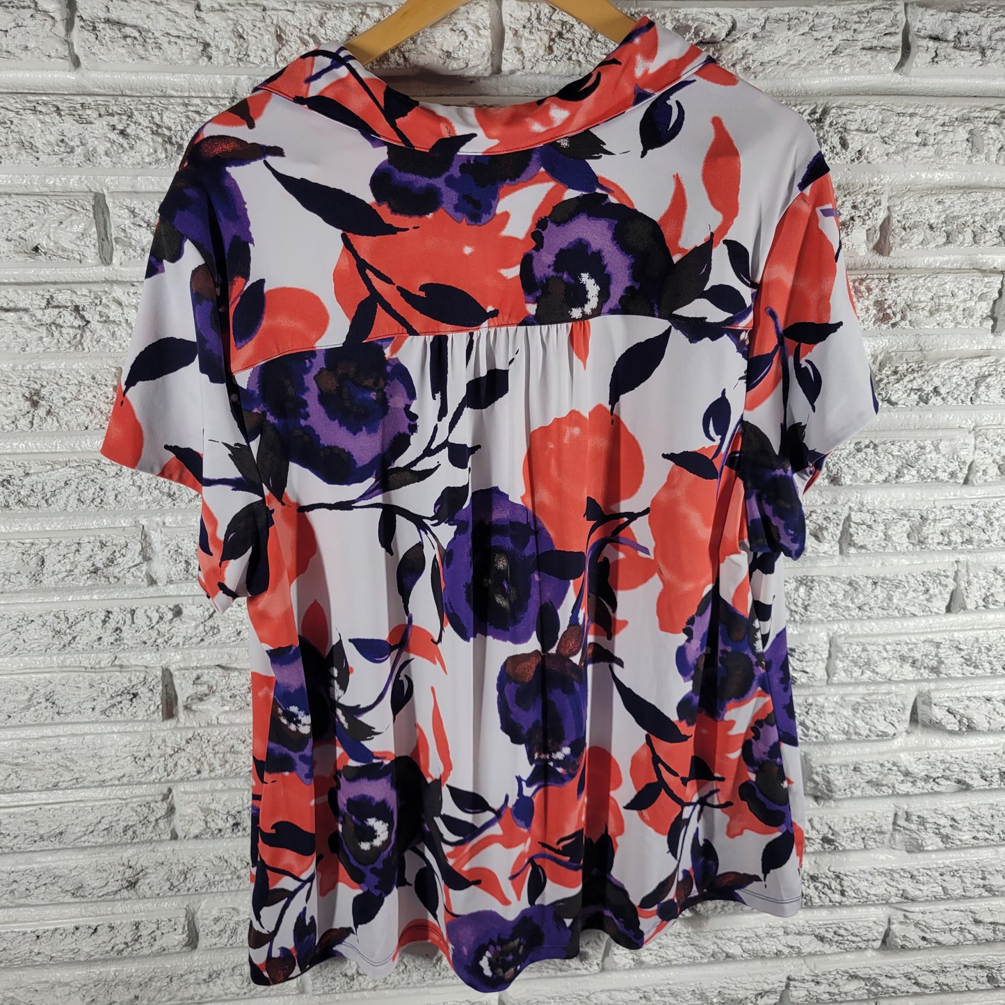 Alfani 3X Blouse Floral Short Sleeve 1/4 Button Collared Top Women Plus FLO43E