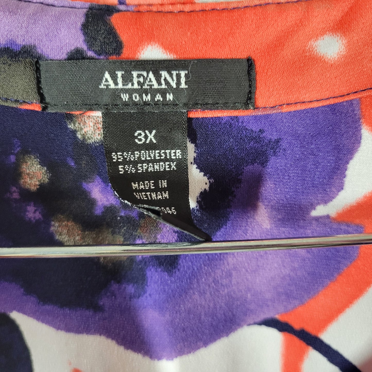 Alfani 3X Blouse Floral Short Sleeve 1/4 Button Collared Top Women Plus FLO43E