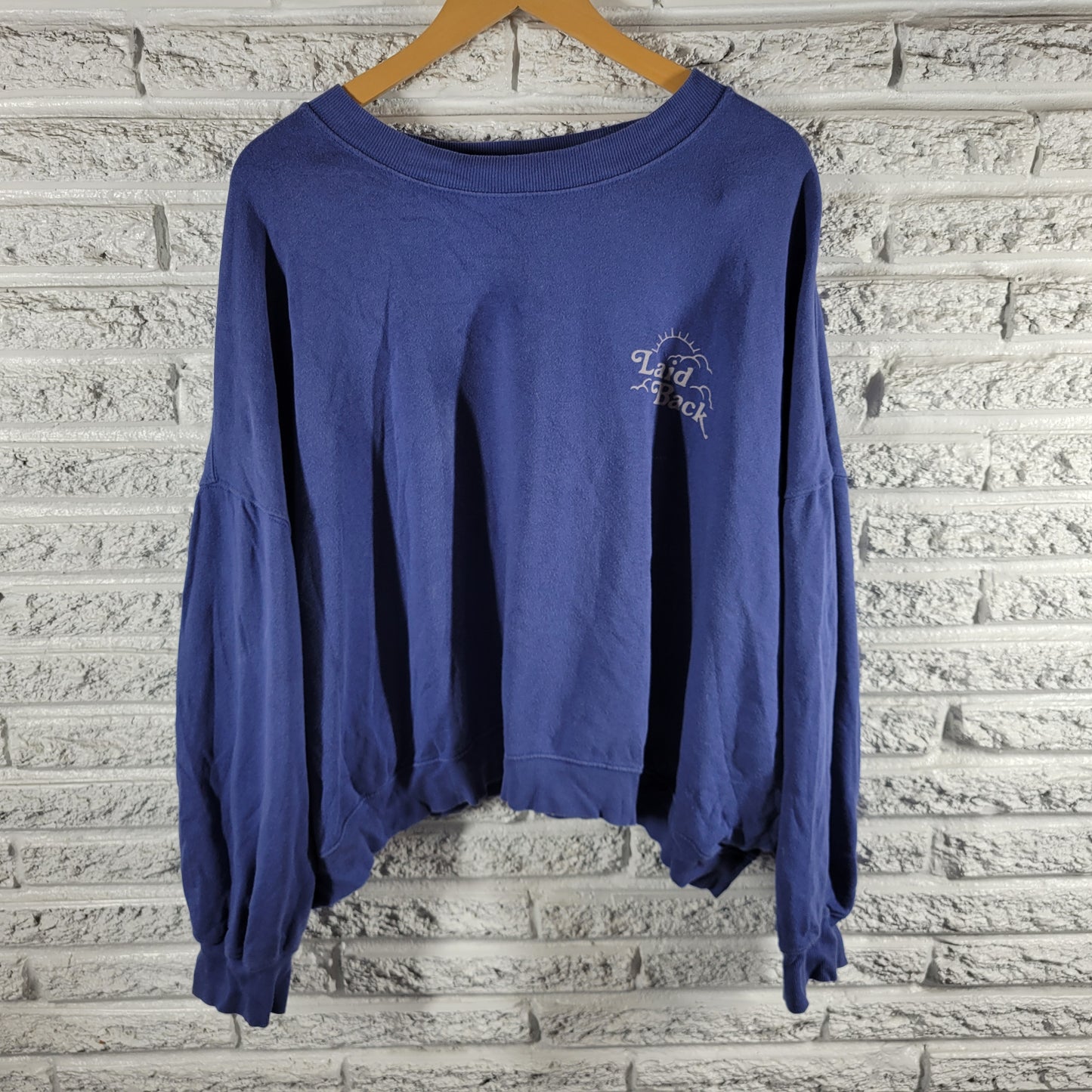 Old Navy Laid Back Easy Going Crop Sweatshirt 3X Blue Crew Neck SWE117E