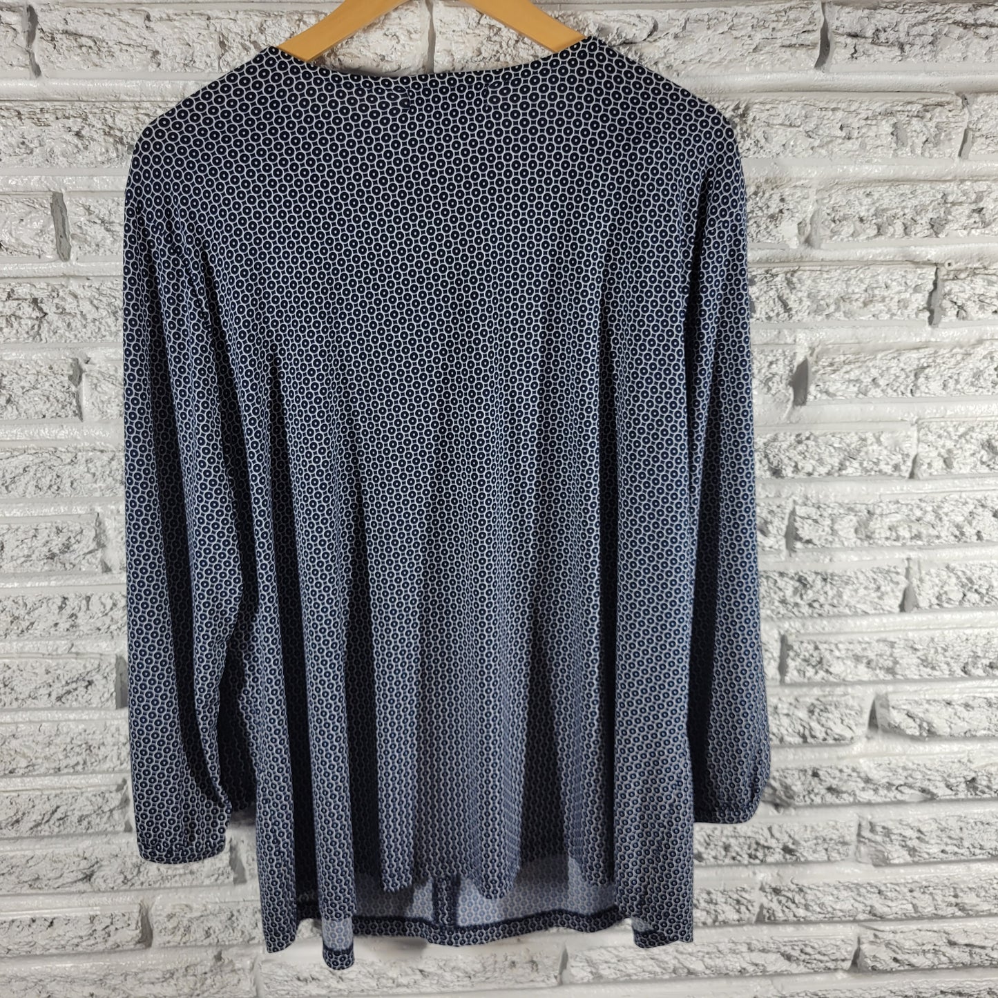 Liz Claiborne 3X Blouse Geometric Circle Keyhole Top Blue White Plus GEO167E