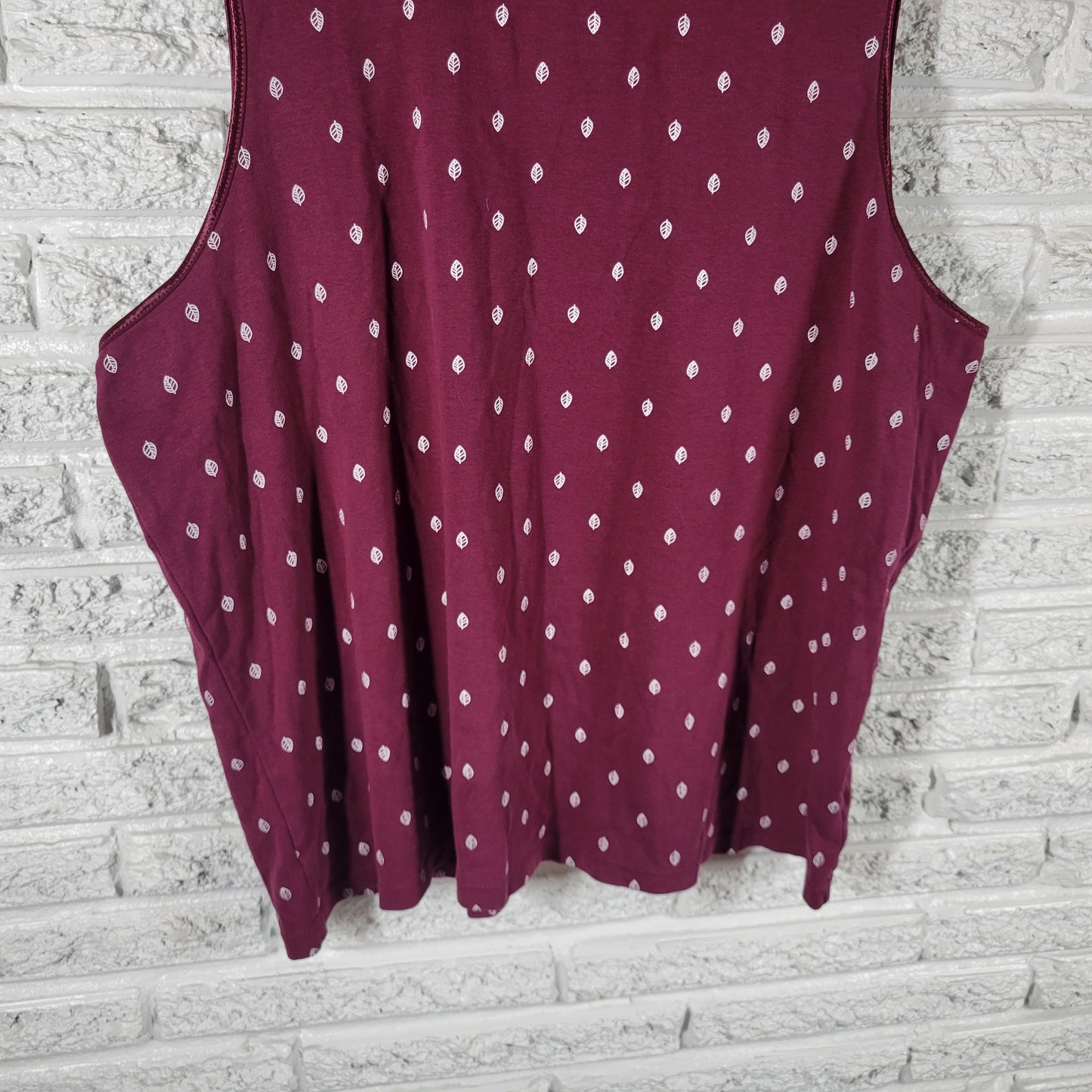 CJ Banks Womens Tank Top 2X Burgundy Leaf Pattern 100% Cotton Sleeveless BUR11E