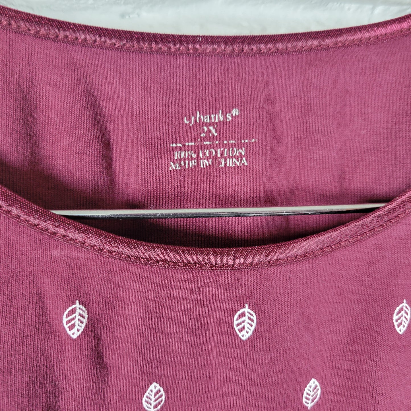 CJ Banks Womens Tank Top 2X Burgundy Leaf Pattern 100% Cotton Sleeveless BUR11E
