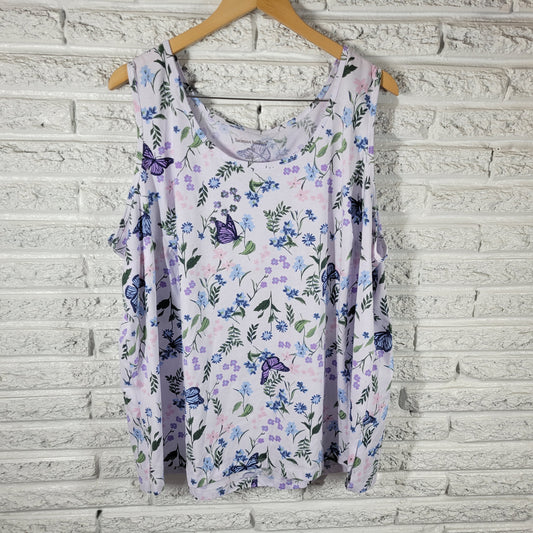Woman Within Womens Tank Top 2X Floral Butterfly Blouse Sleeveless FLO262E