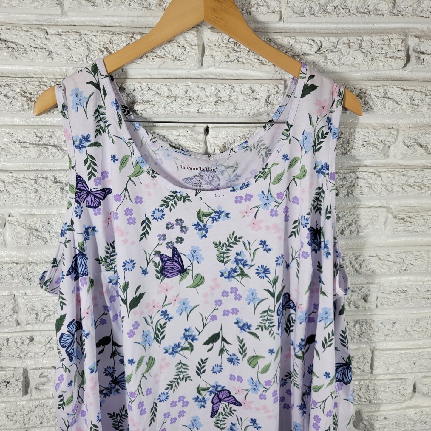 Woman Within Womens Tank Top 2X Floral Butterfly Blouse Sleeveless FLO262E