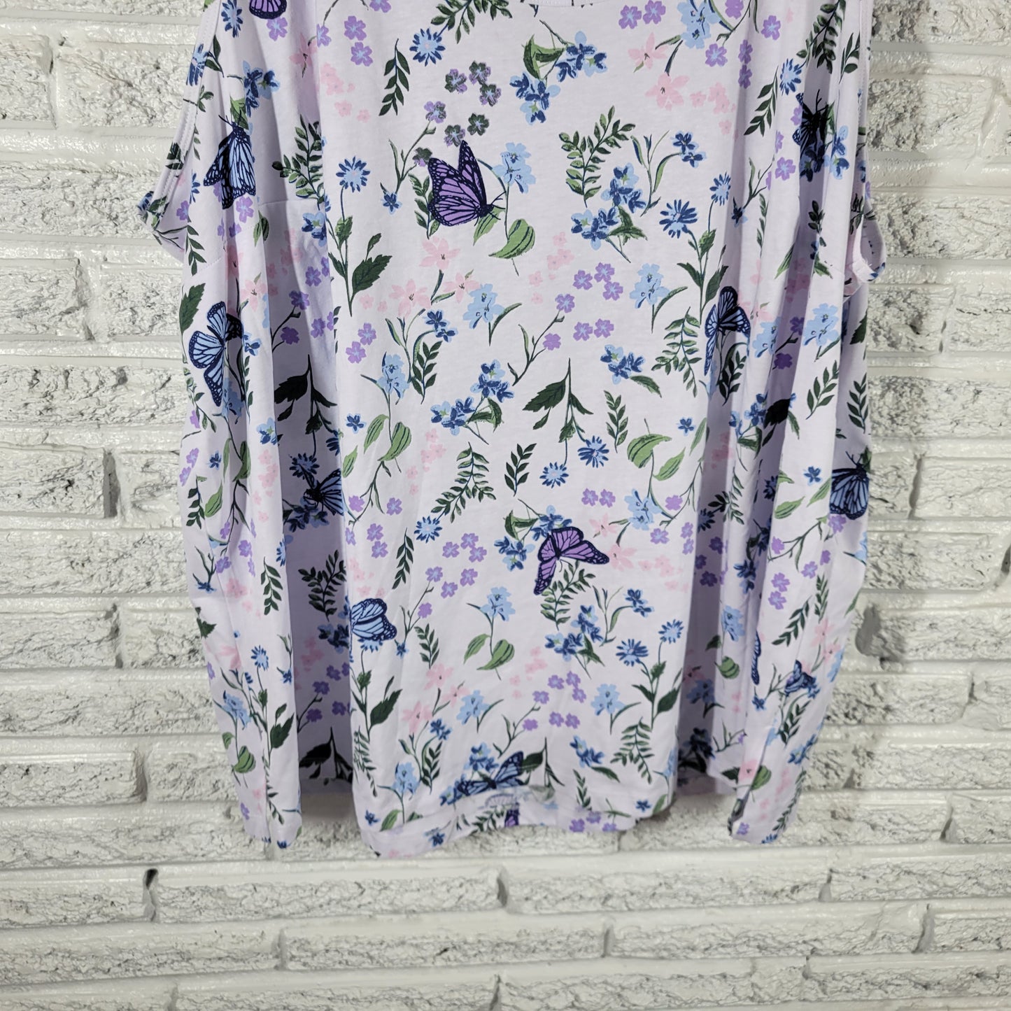 Woman Within Womens Tank Top 2X Floral Butterfly Blouse Sleeveless FLO262E