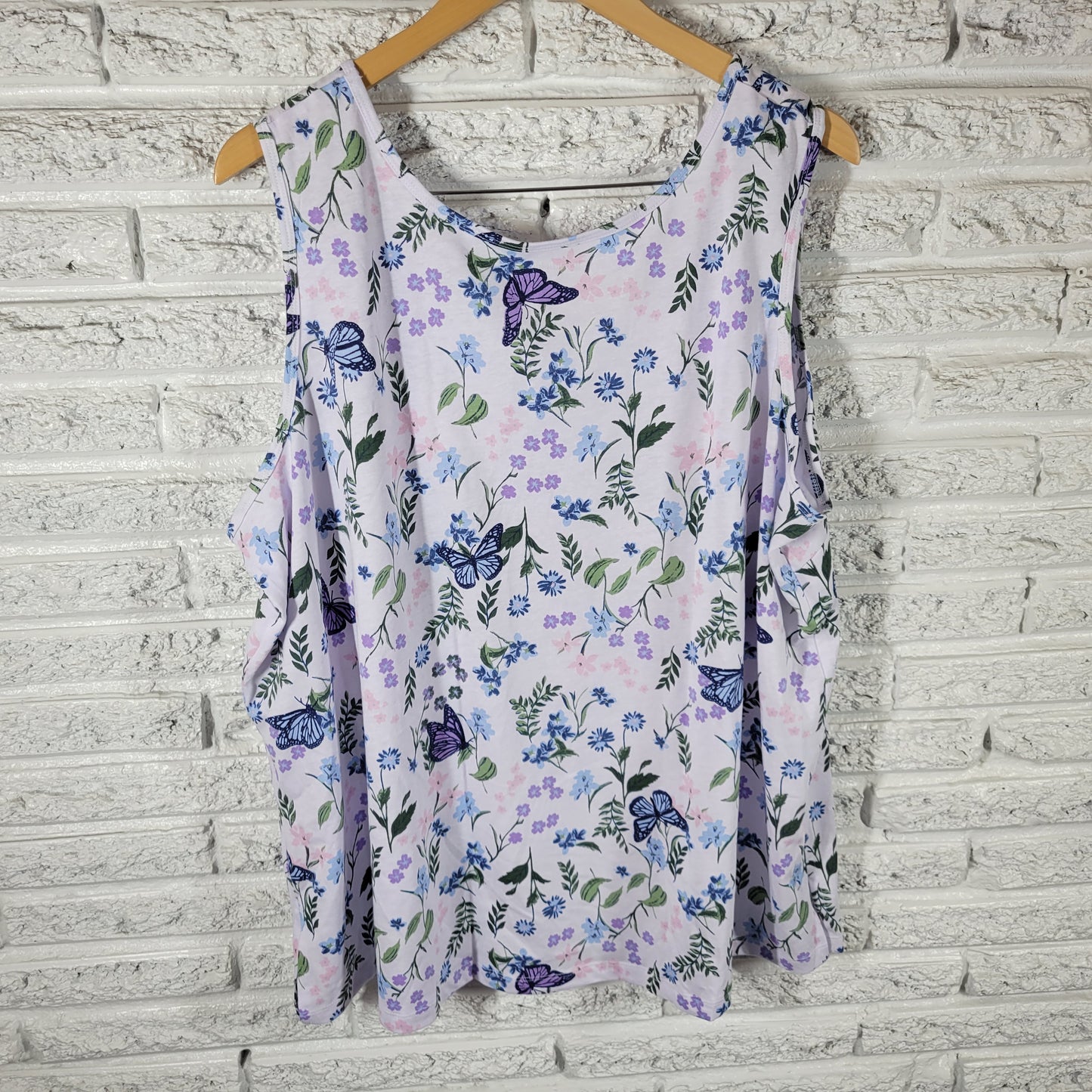 Woman Within Womens Tank Top 2X Floral Butterfly Blouse Sleeveless FLO262E