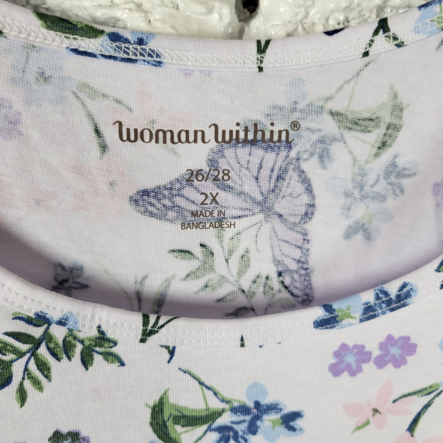 Woman Within Womens Tank Top 2X Floral Butterfly Blouse Sleeveless FLO262E