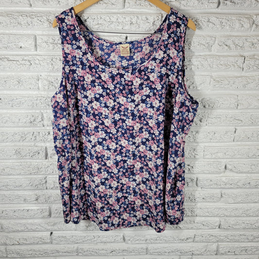 Faded Glory Women Tank Top 3X Plus Blue Pink Floral Casual Lightweight FLO179E