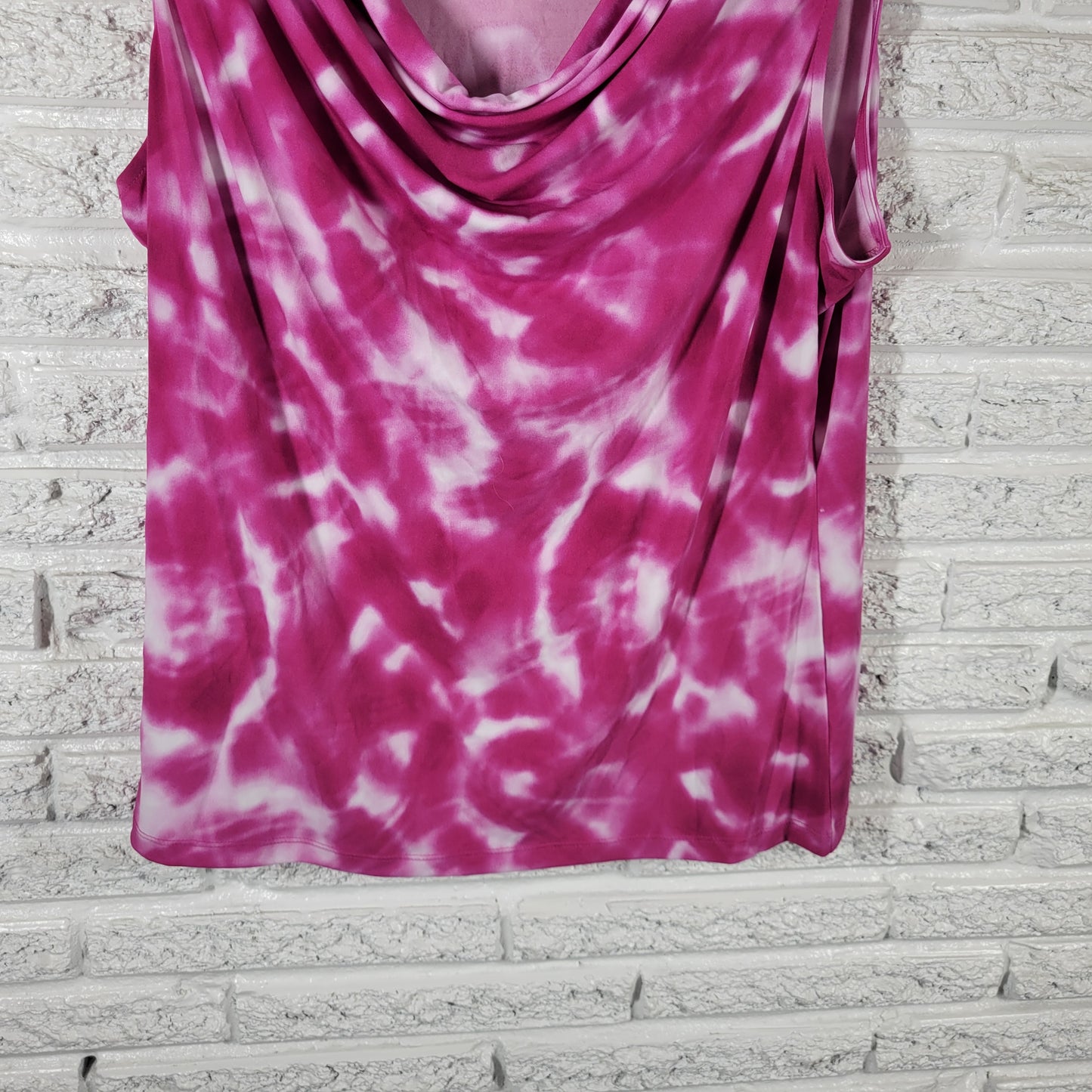 Calvin Klein Womens Top XL Pink White Tie Dye Draped Neck Sleeveless TIE34E