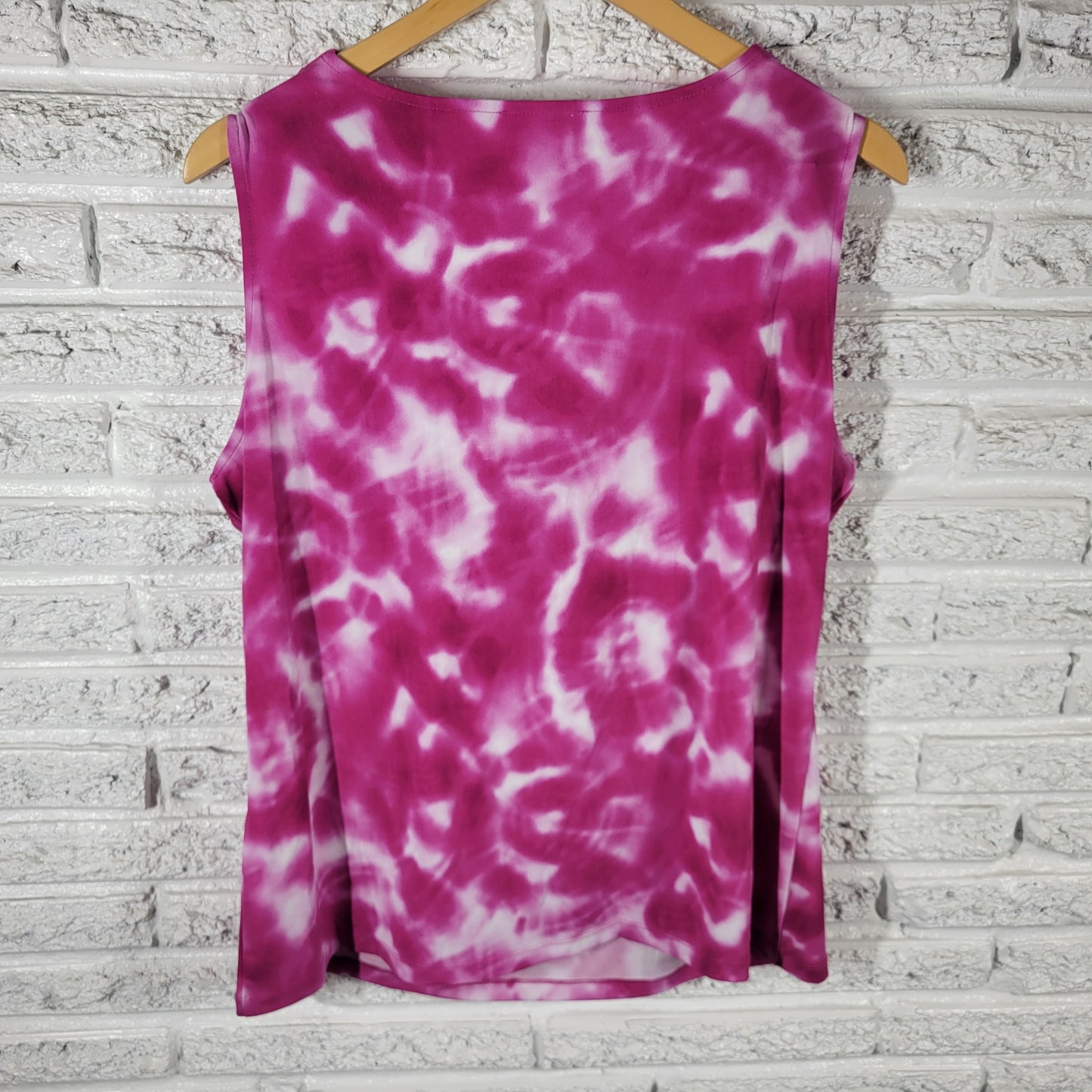 Calvin Klein Womens Top XL Pink White Tie Dye Draped Neck Sleeveless TIE34E